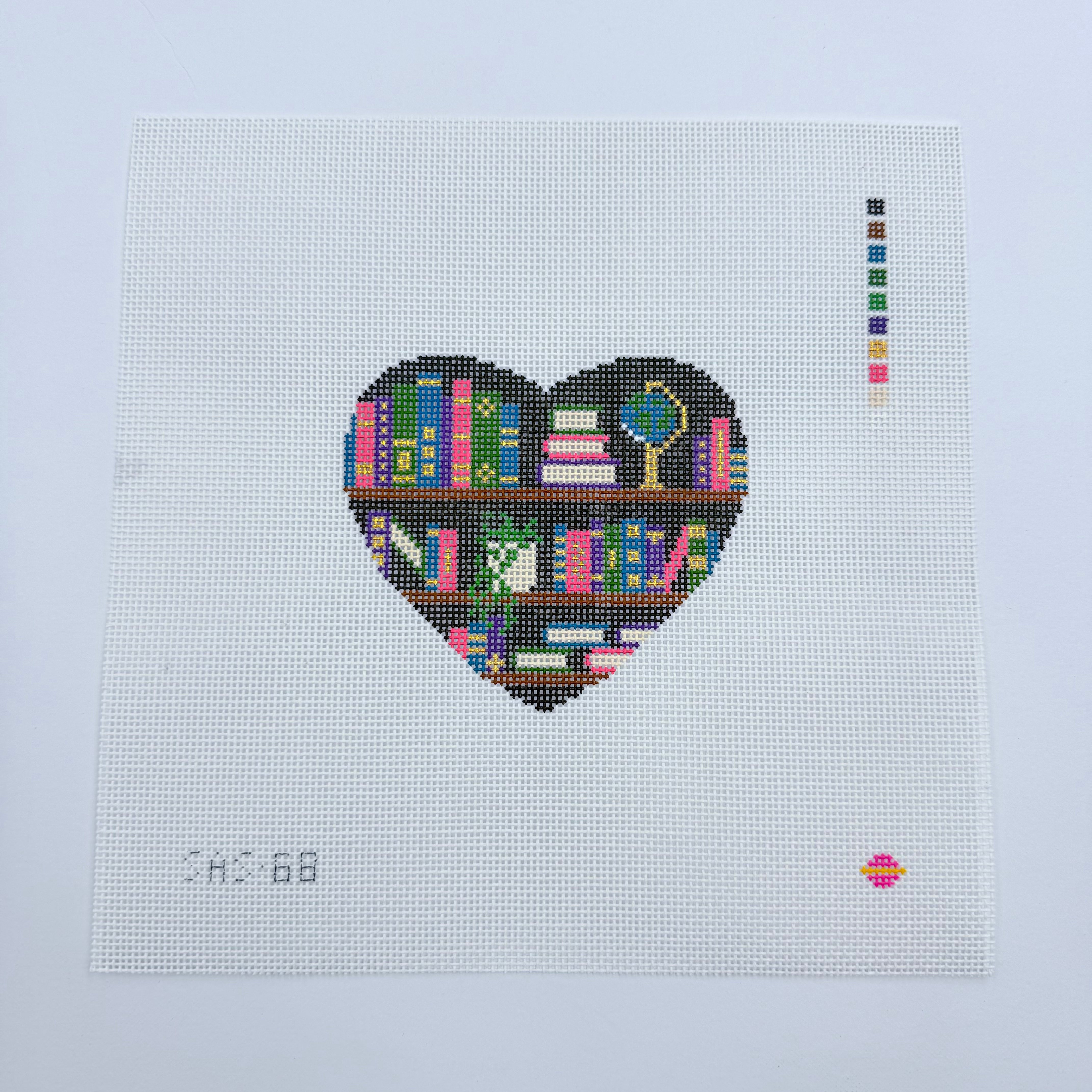 Bookish Heart Canvas - KC Needlepoint