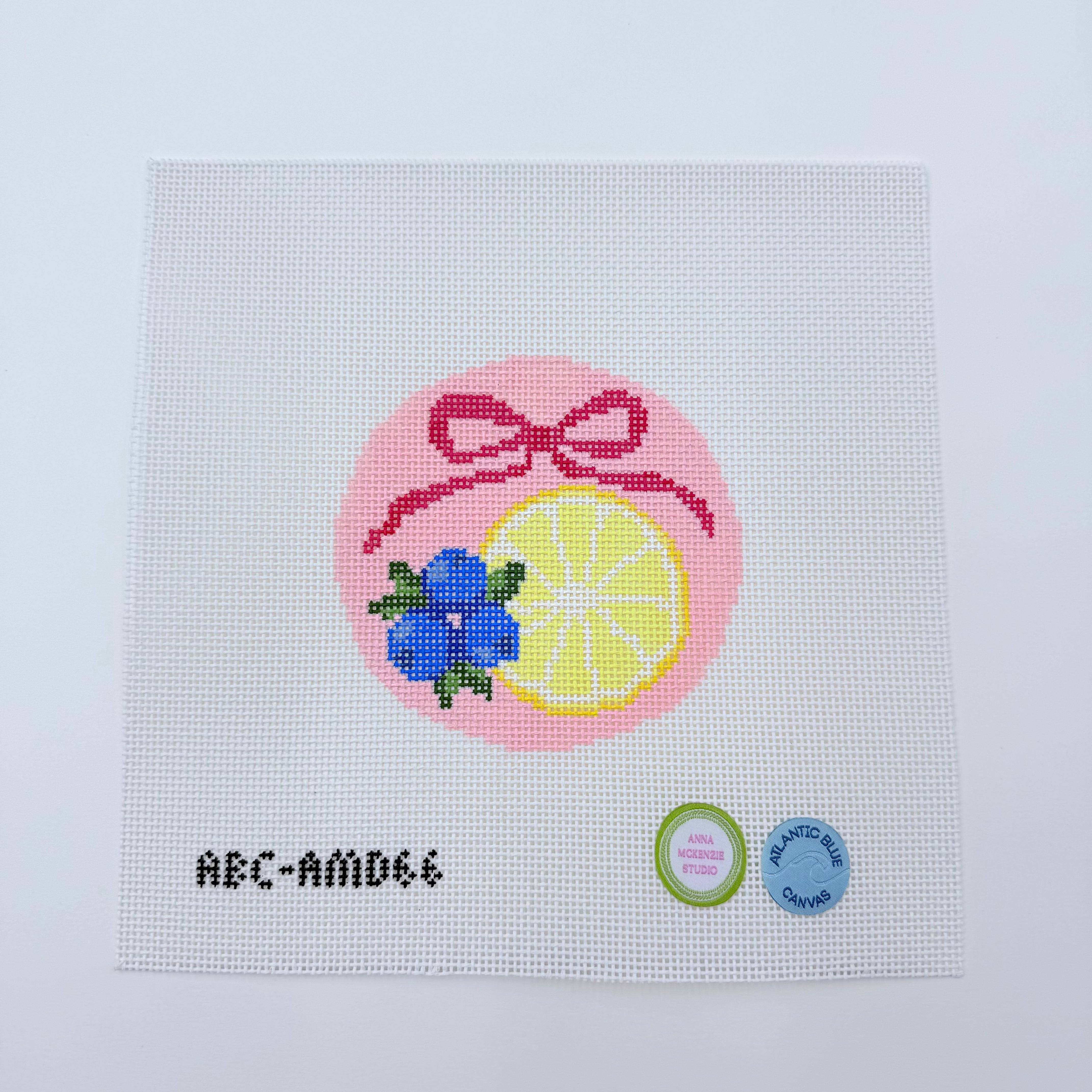 Lemon and Blueberry Bow Round Canvas - KC Needlepoint