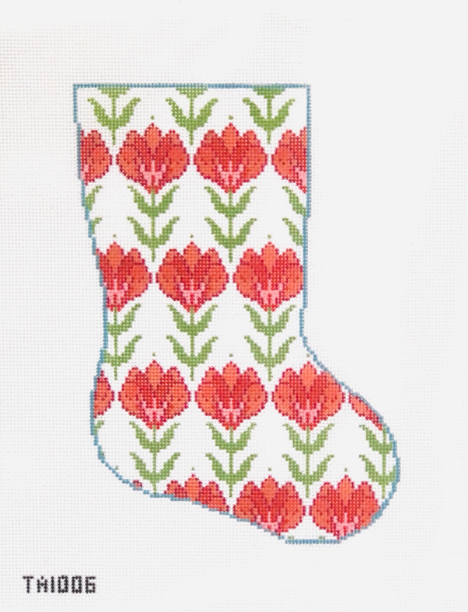 Red Flowers Midsize Stocking Canvas - KC Needlepoint