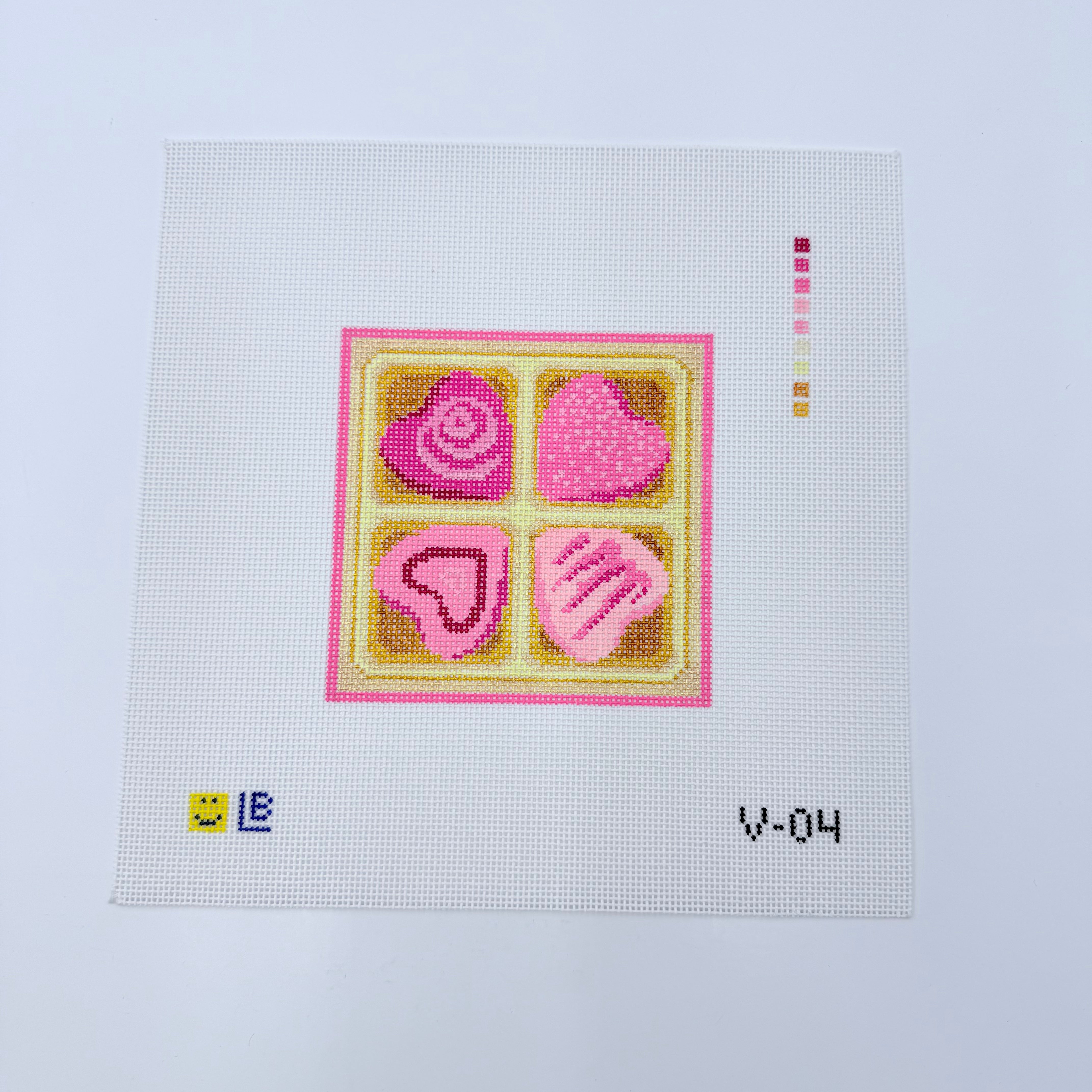 Pink Hearts Candy Box Canvas - KC Needlepoint