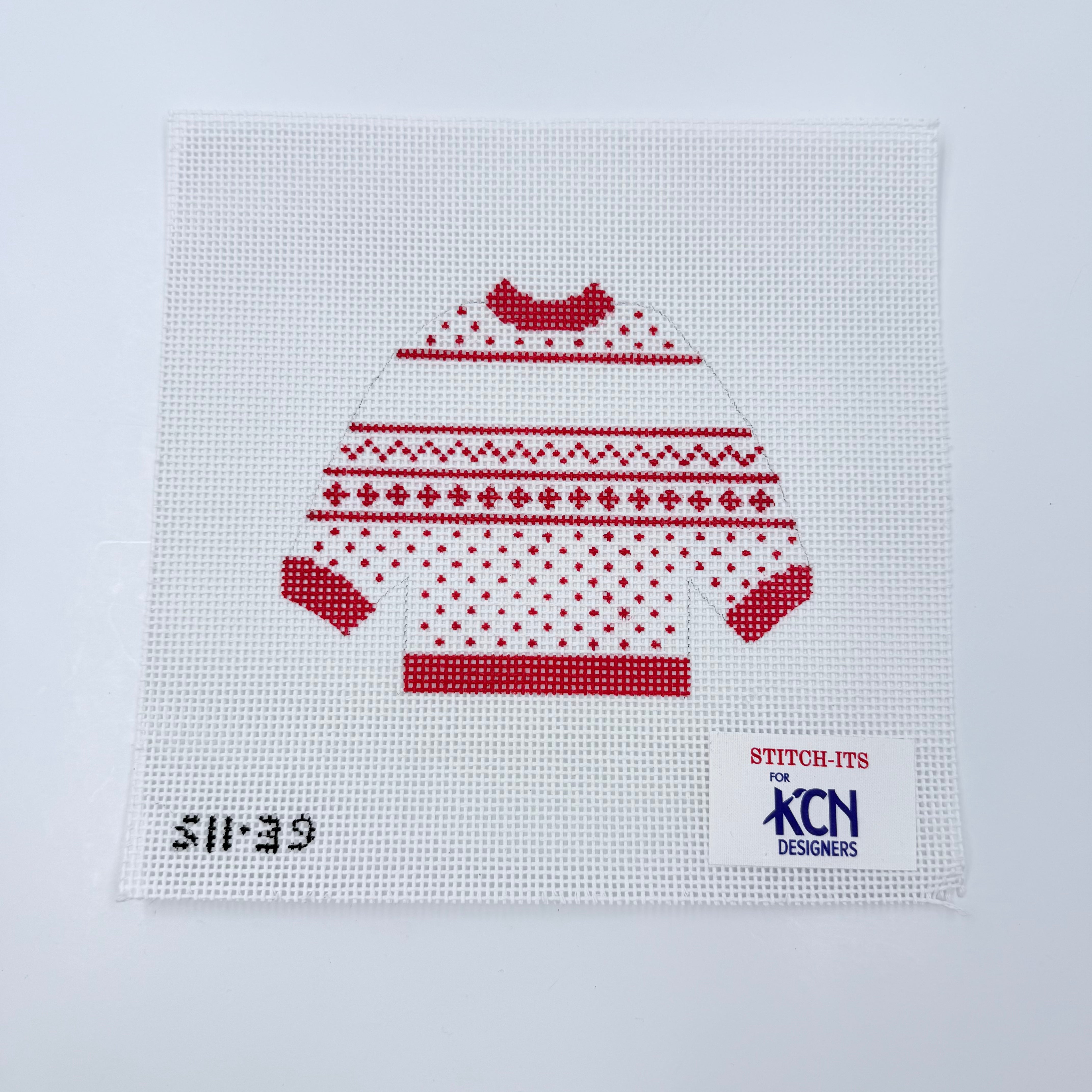 Red and White Personalized Pullover Needlepoint Canvas - KC Needlepoint