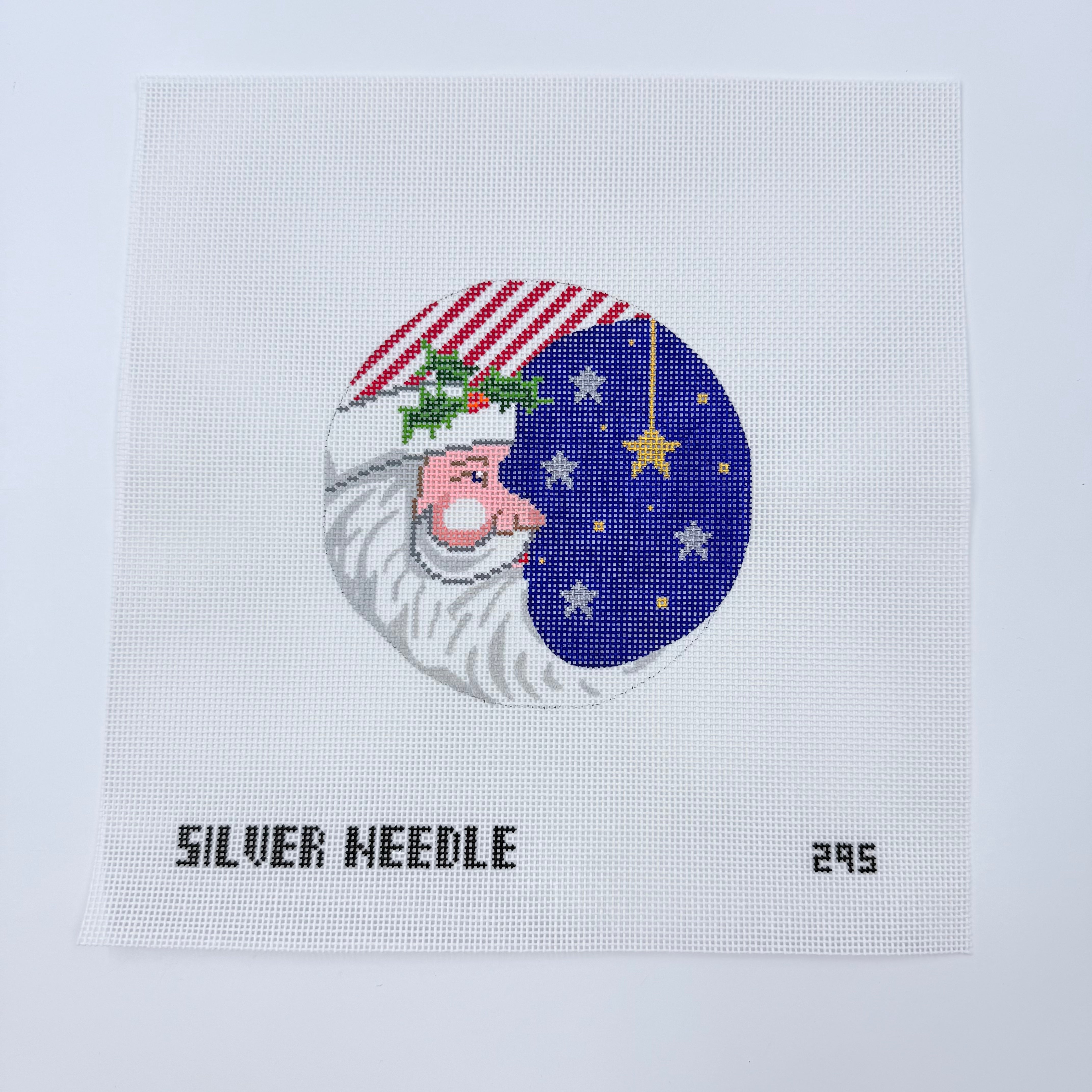 Patriotic Santa Round Canvas - KC Needlepoint