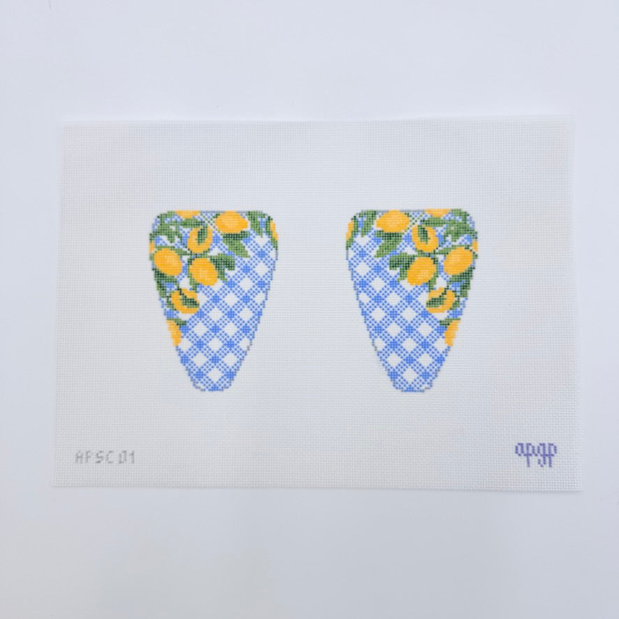 Lemons on Blue Gingham Scissor Case Canvas - KC Needlepoint