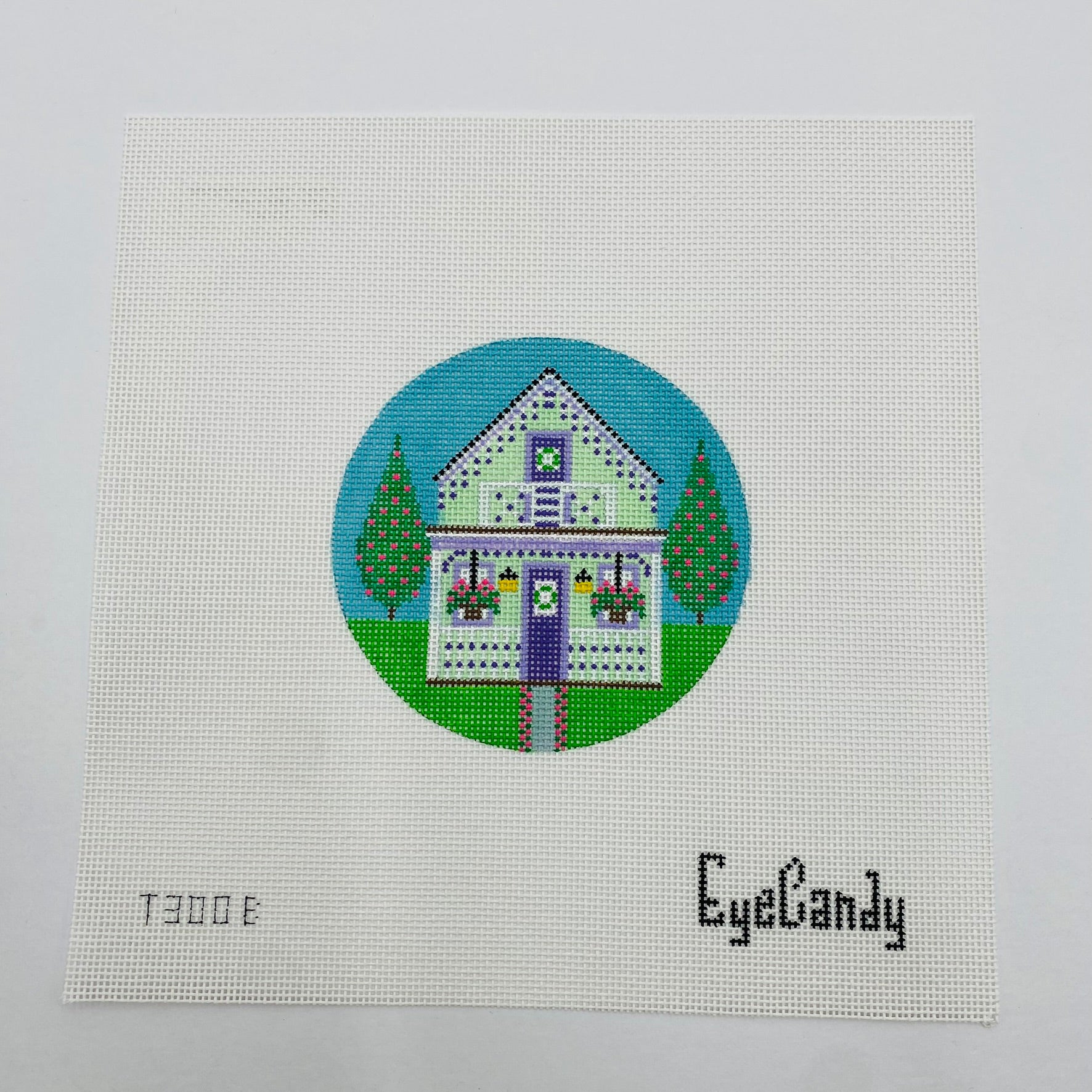 Green Coastal Cottage  Canvas - KC Needlepoint