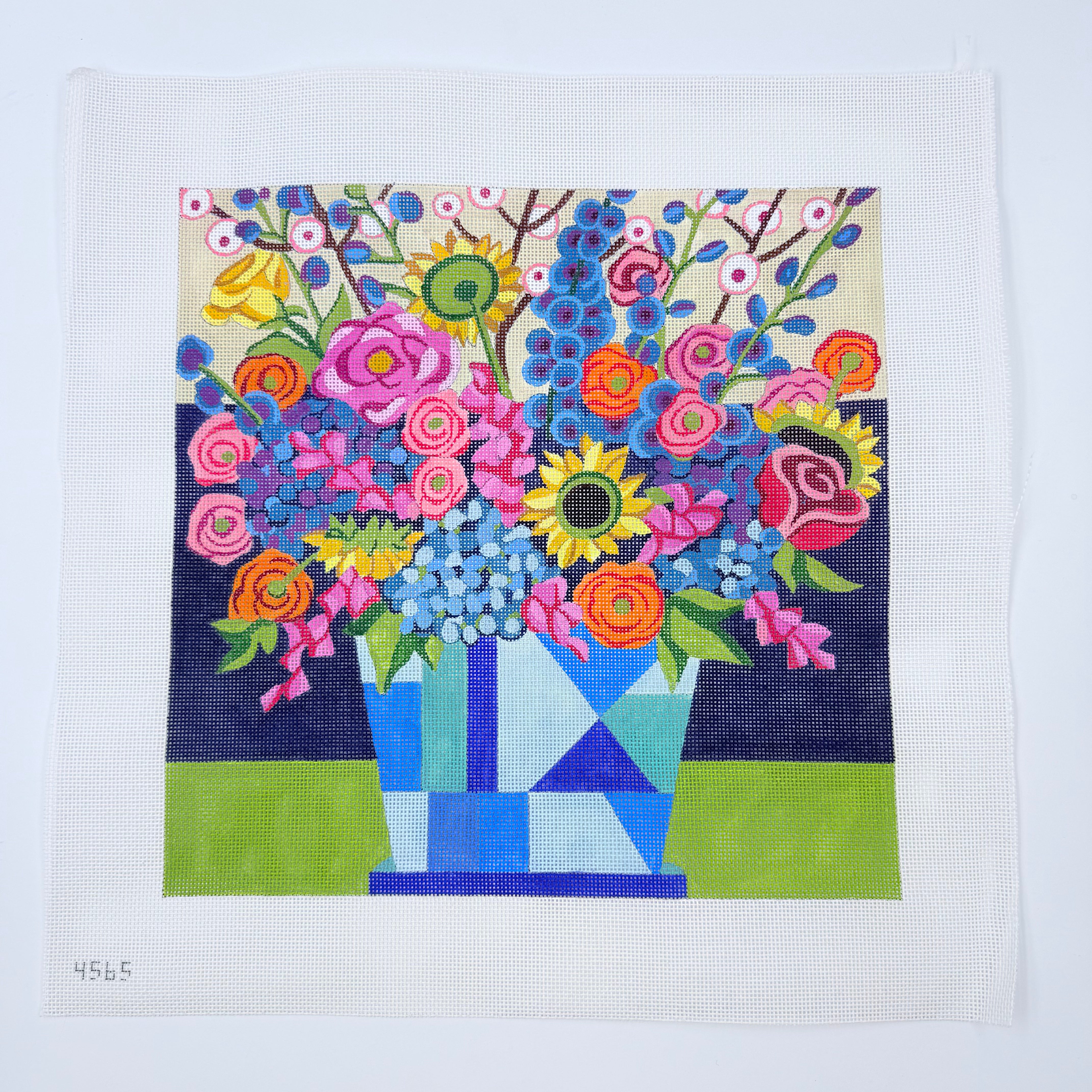Flowers Geometric Vase Canvas - KC Needlepoint
