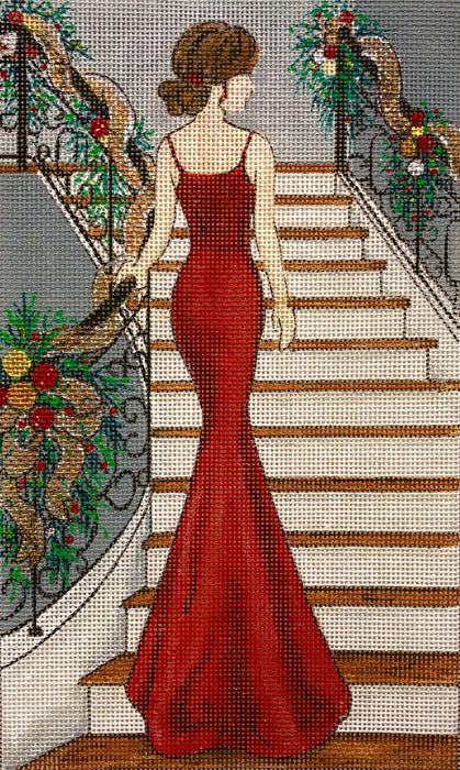 Lady in Christmas Red Canvas - KC Needlepoint