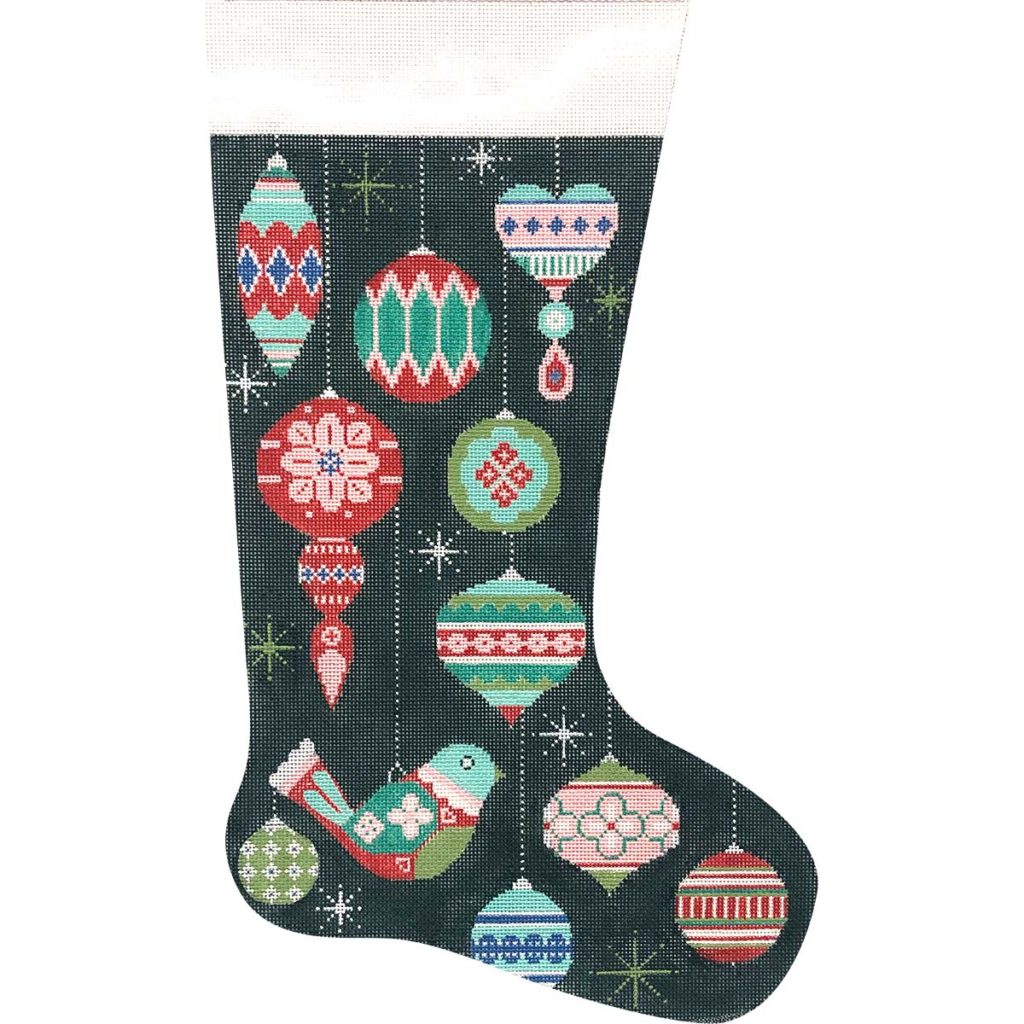 Partridge and Ornaments Stocking Canvas - KC Needlepoint
