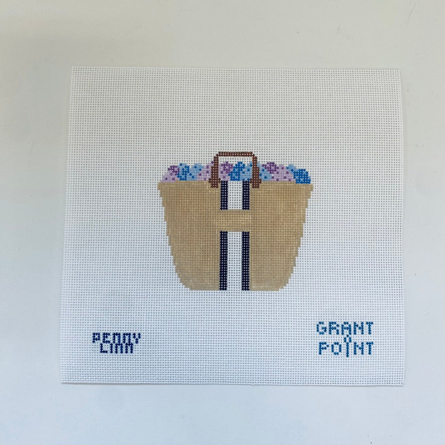 Hydrangea Basket Canvas - KC Needlepoint