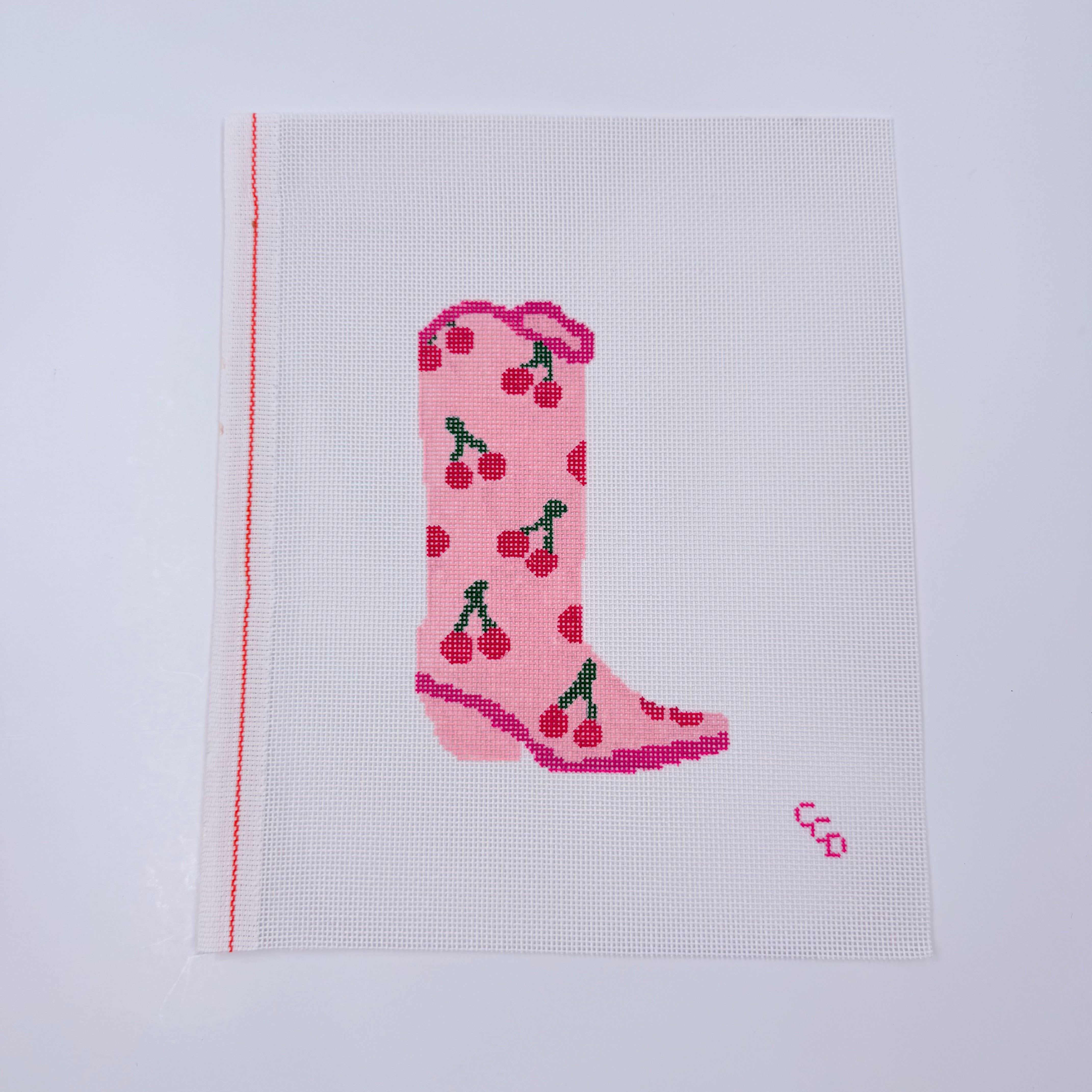 Cherry Cowgirl Boot Canvas - KC Needlepoint