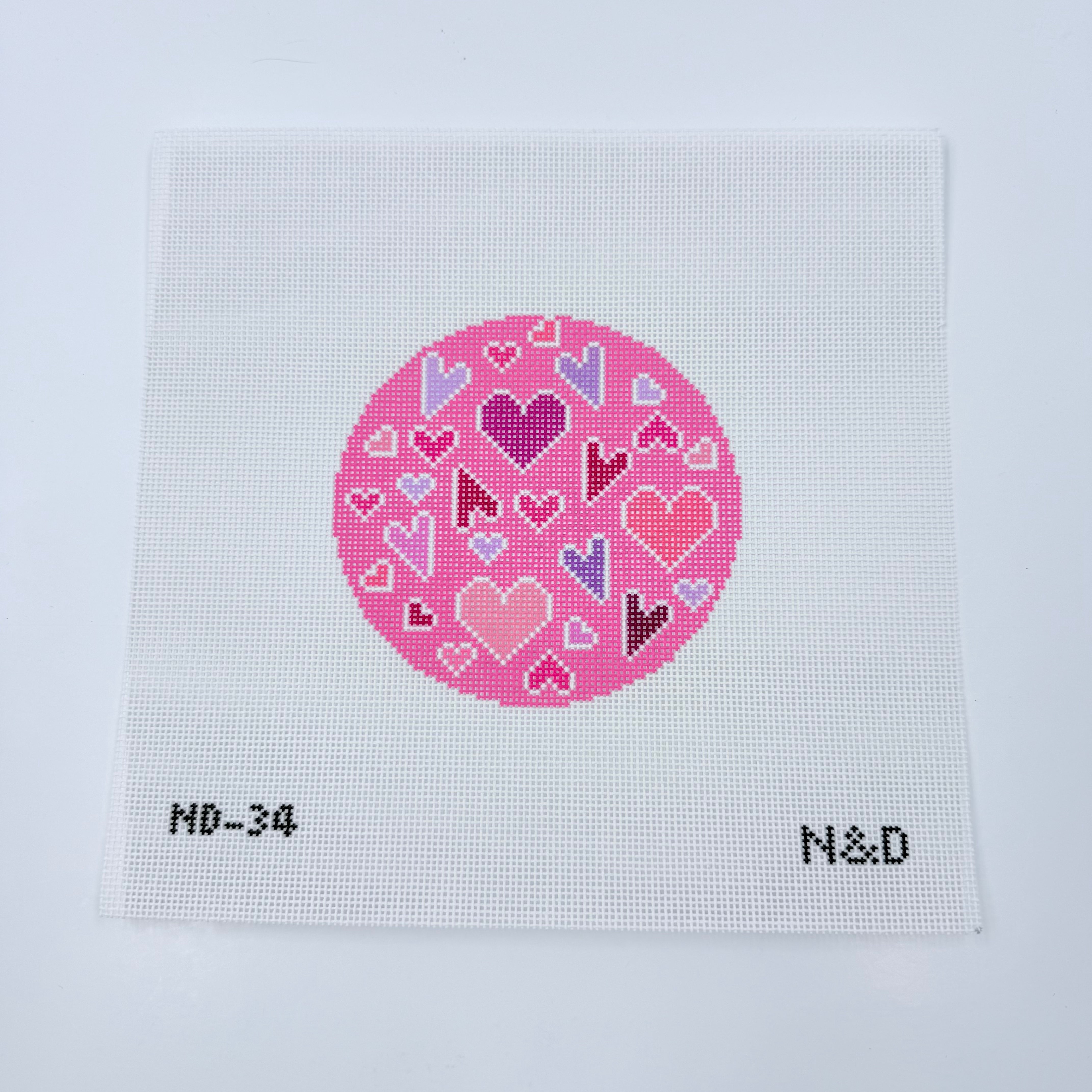 Crazy Hearts Round Canvas - KC Needlepoint