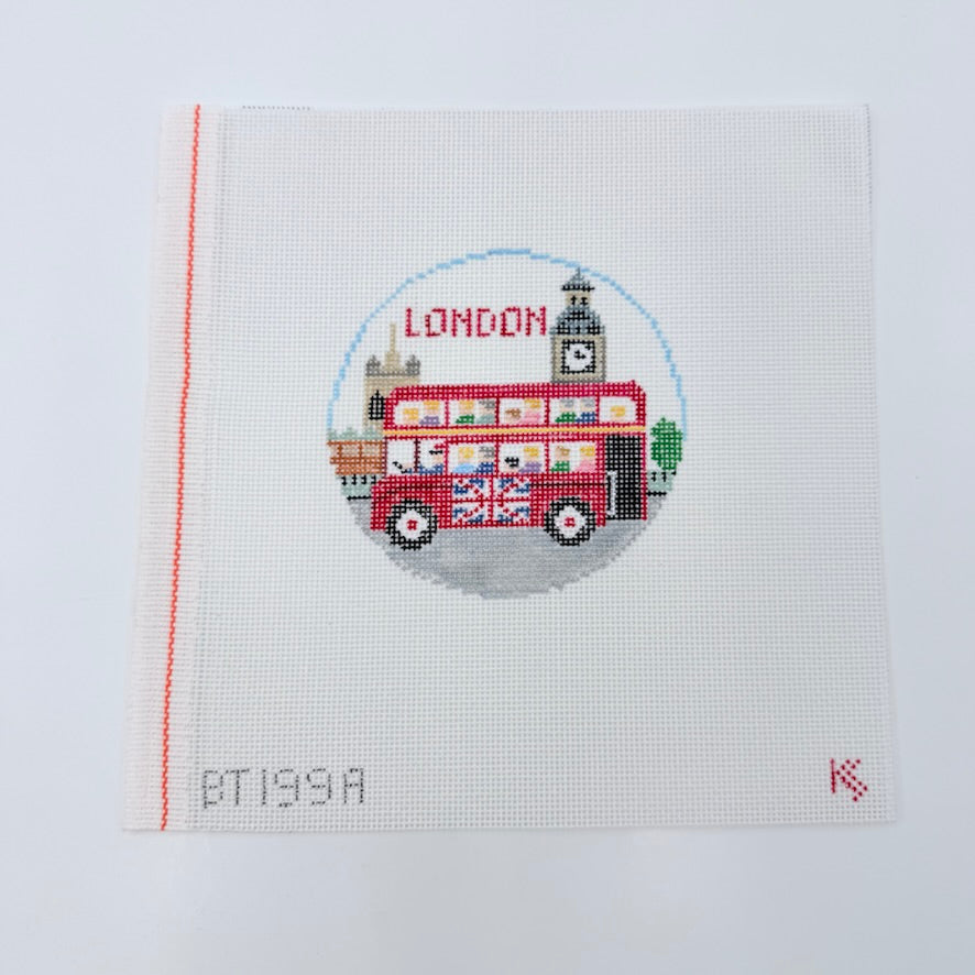 London Bus Round Canvas - KC Needlepoint