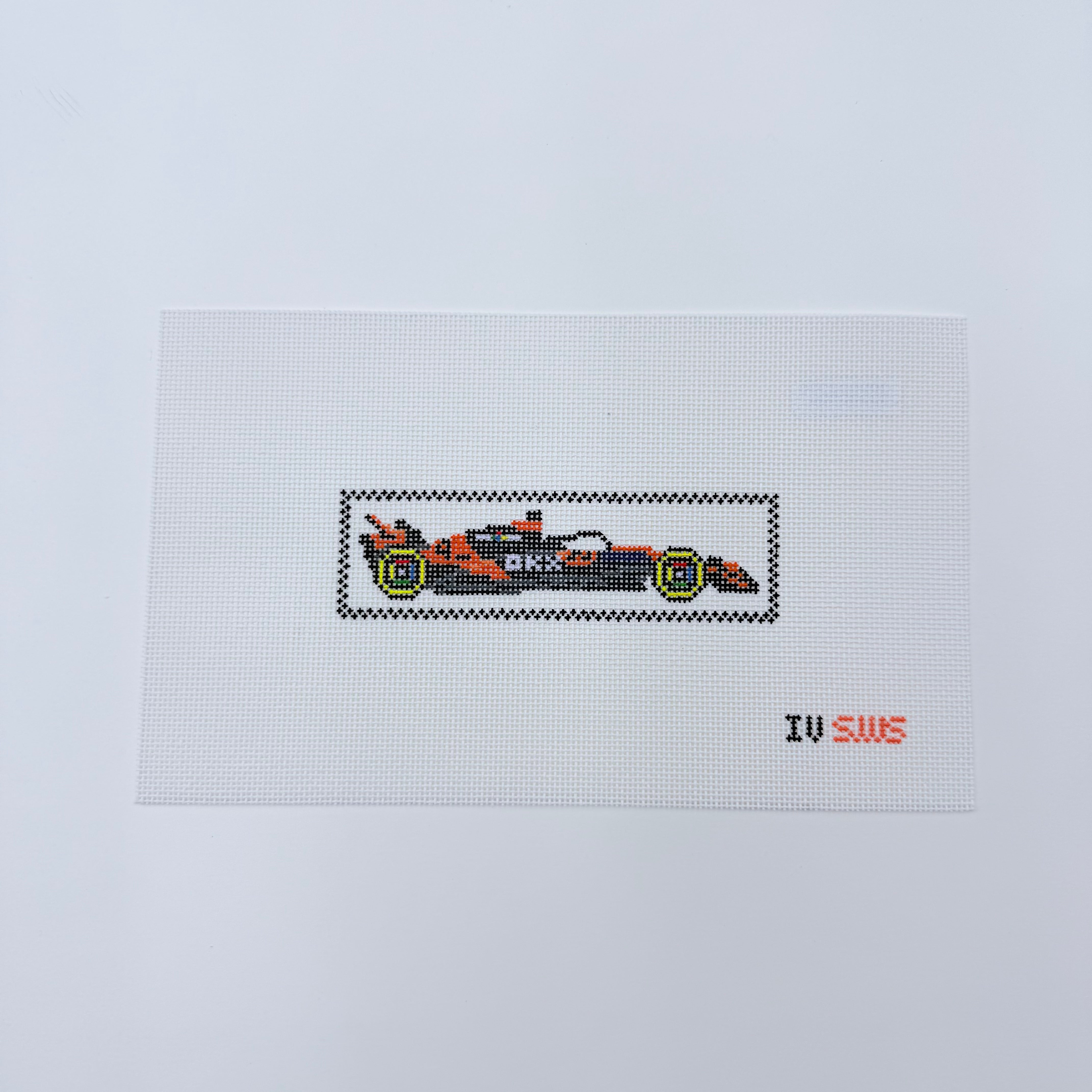 Orange Race Car Canvas - KC Needlepoint