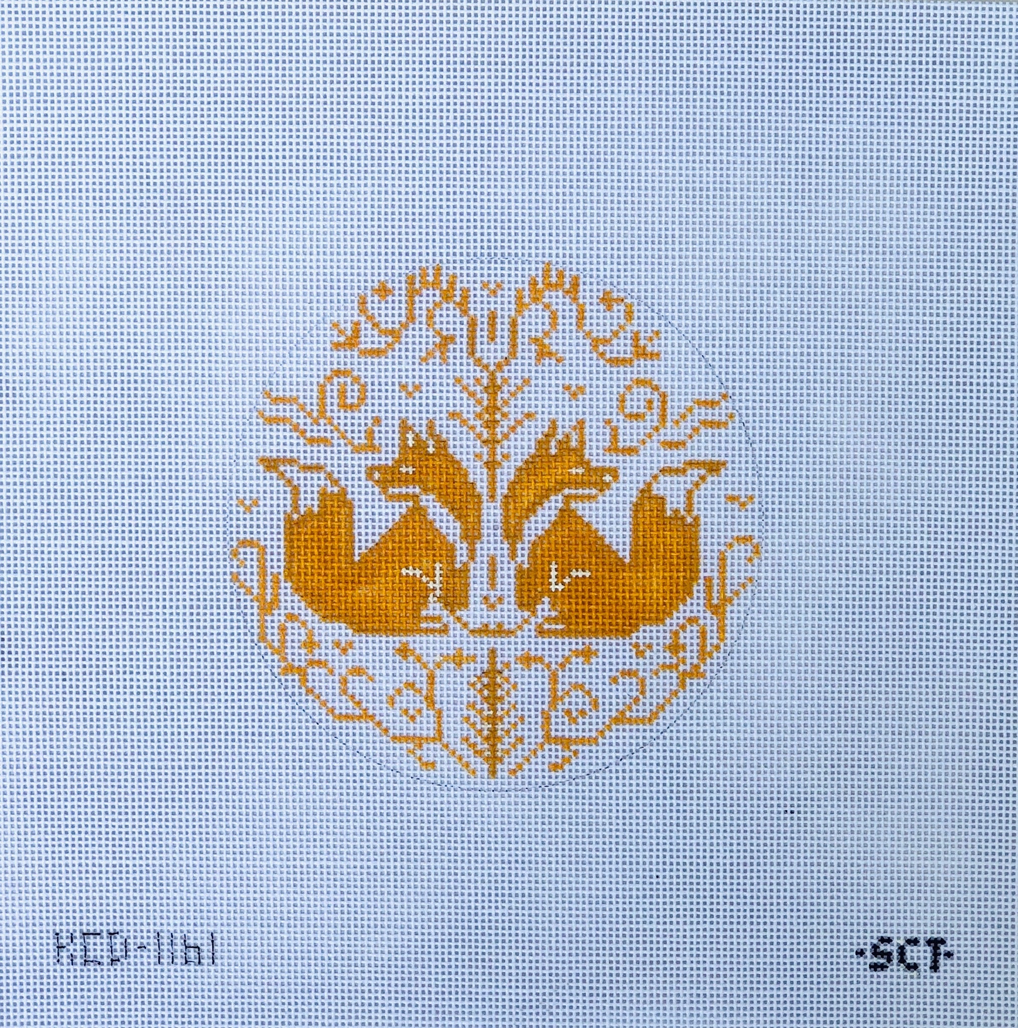 Woodland Foxes Round Canvas - KC Needlepoint
