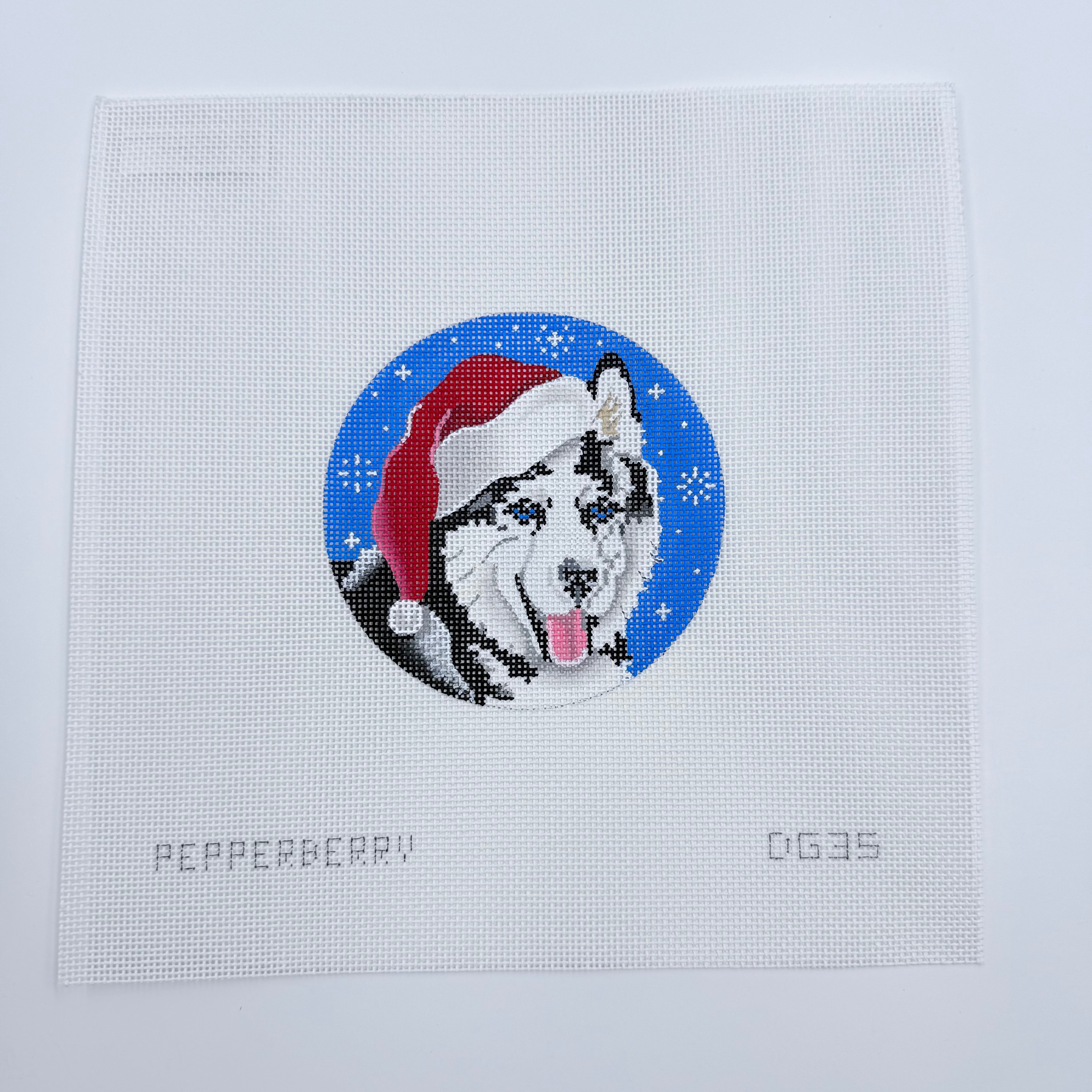 Husky Santa Ornament Canvas - KC Needlepoint