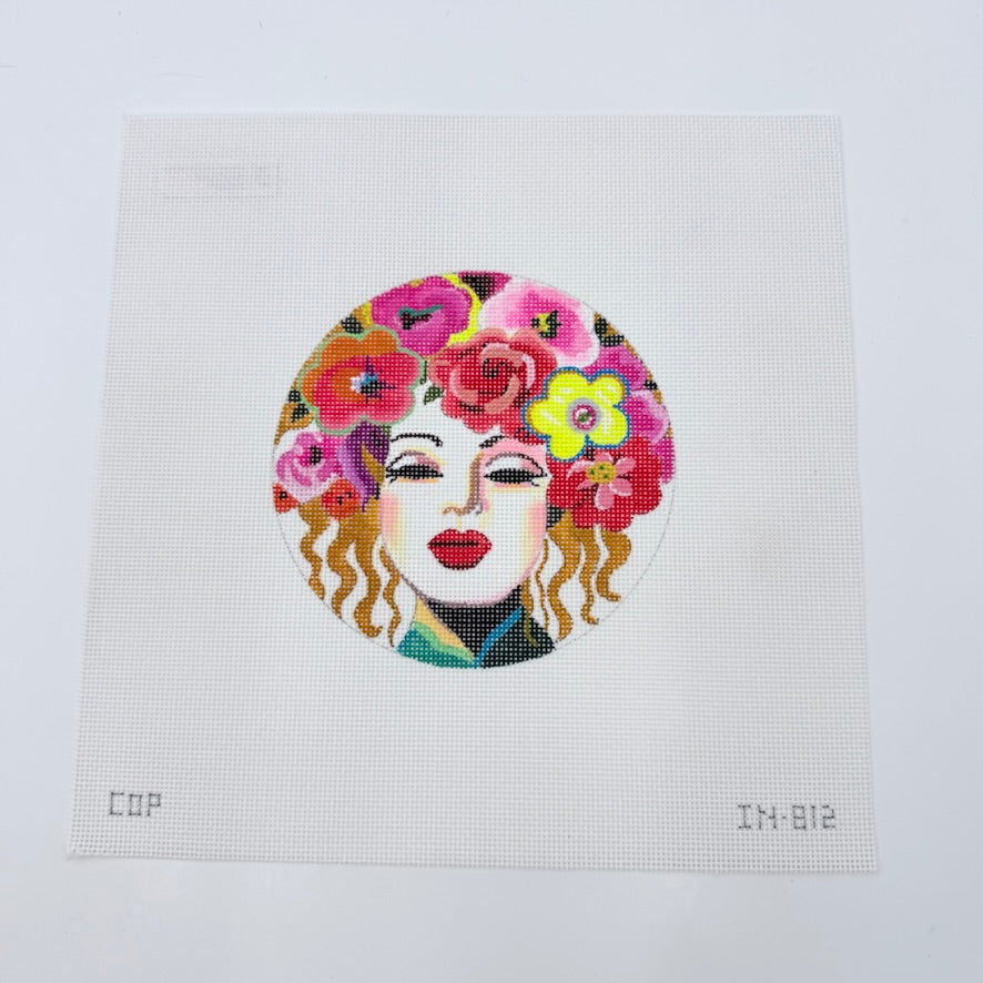 Lady with Floral Headdress Canvas - KC Needlepoint