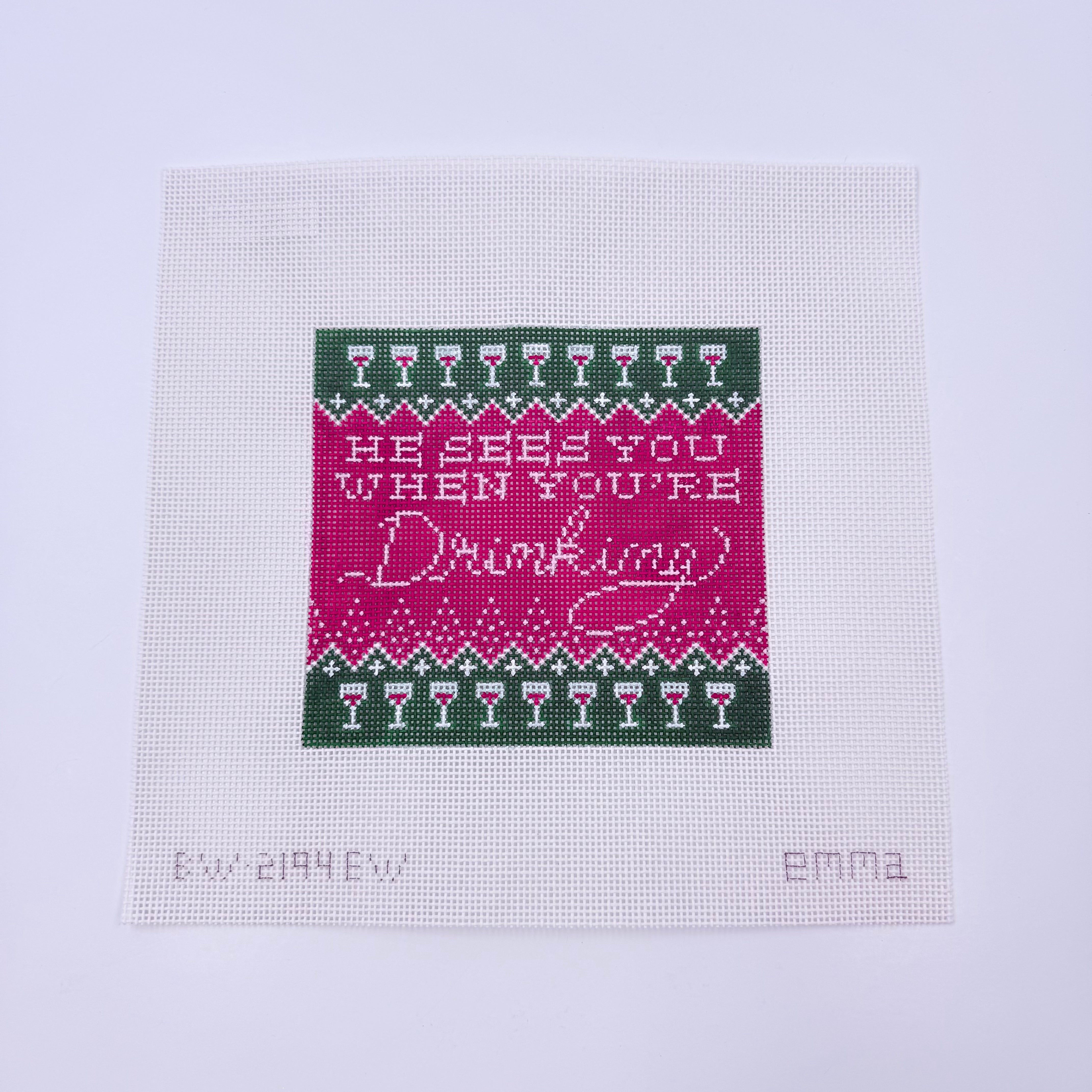 He Sees You When You're Drinking Canvas - KC Needlepoint