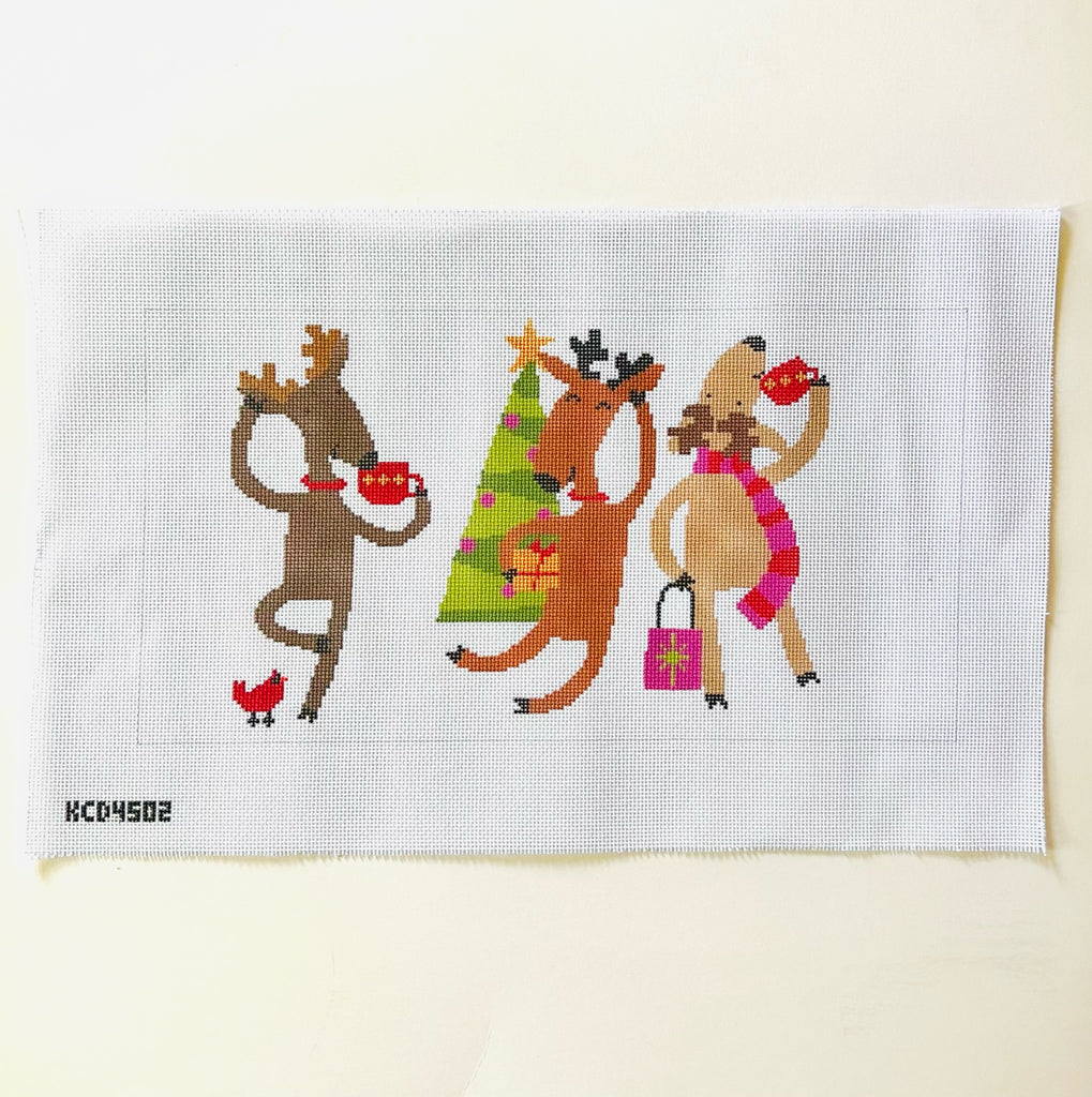 Dancing Reindeers Canvas - KC Needlepoint