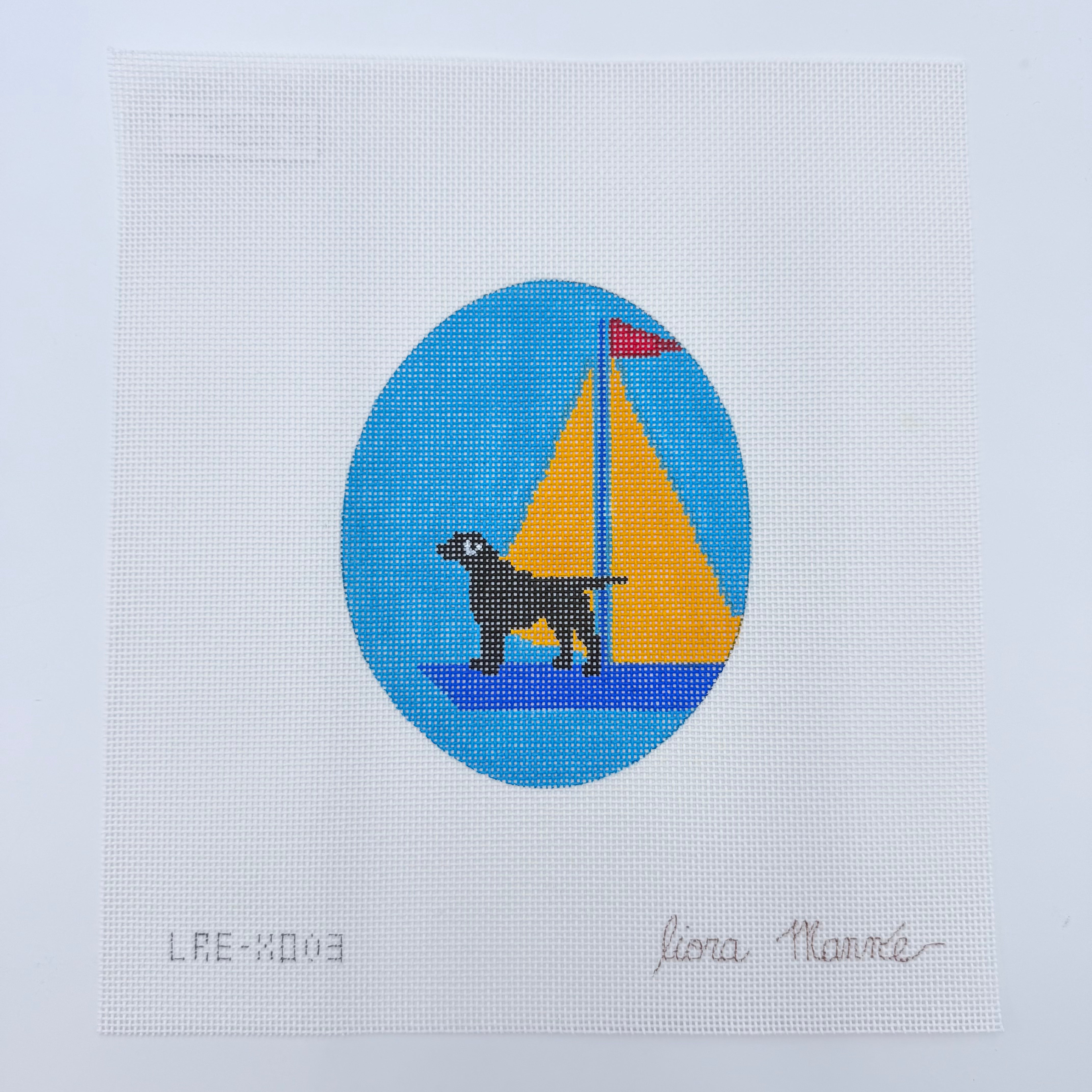 Lab on Yellow Sailboat Canvas - KC Needlepoint
