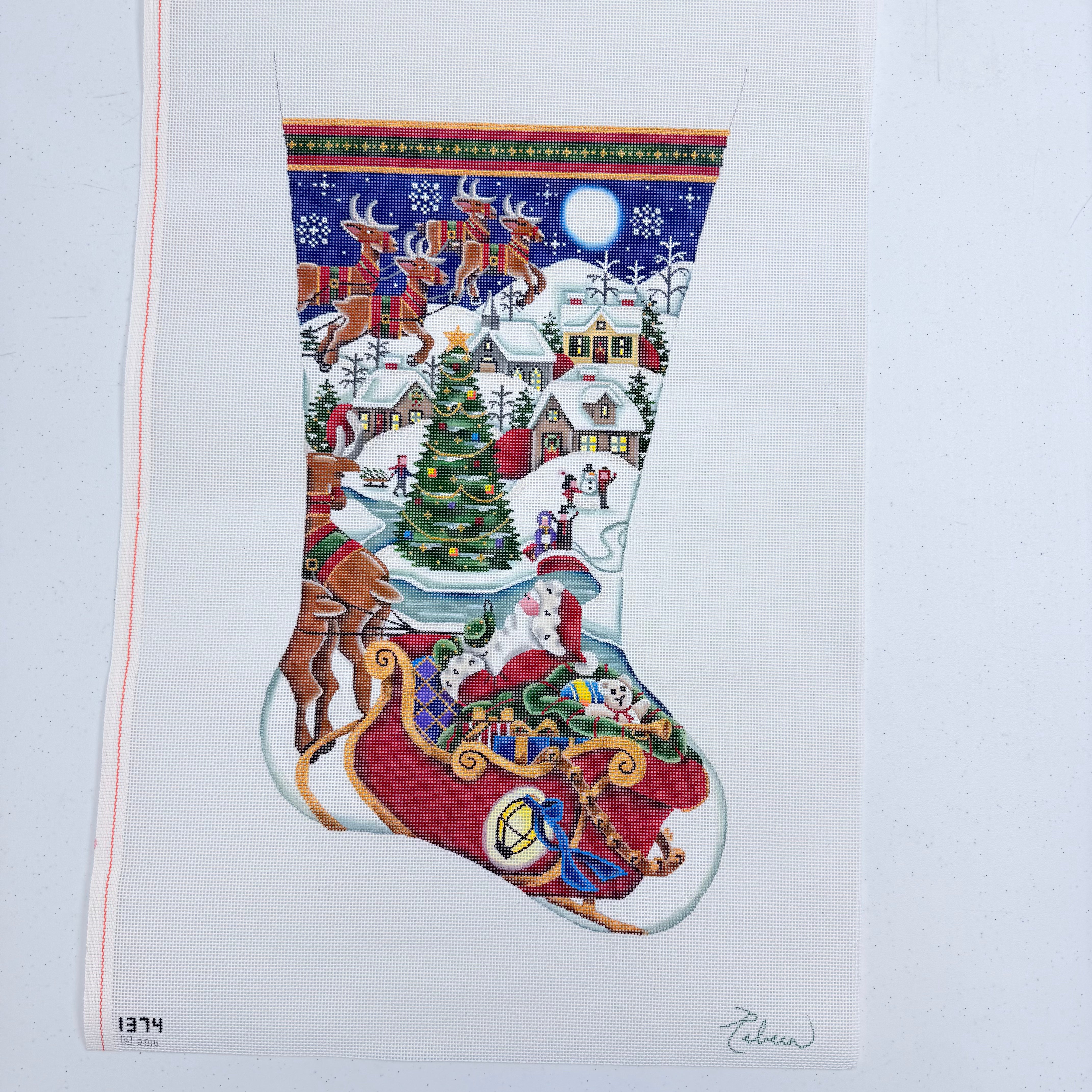 Village Christmas Stocking Canvas - KC Needlepoint