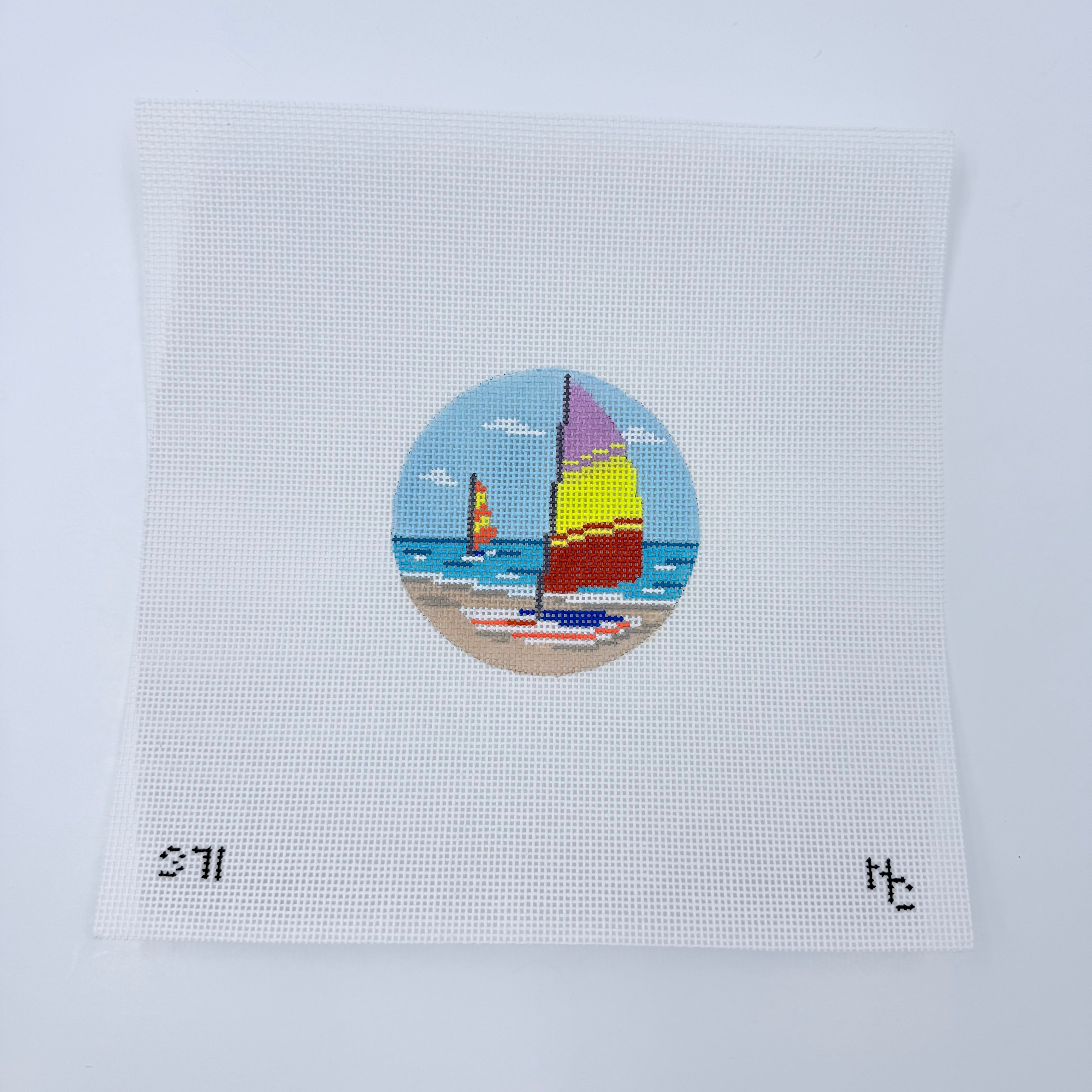 Beached Cats Round Canvas - KC Needlepoint