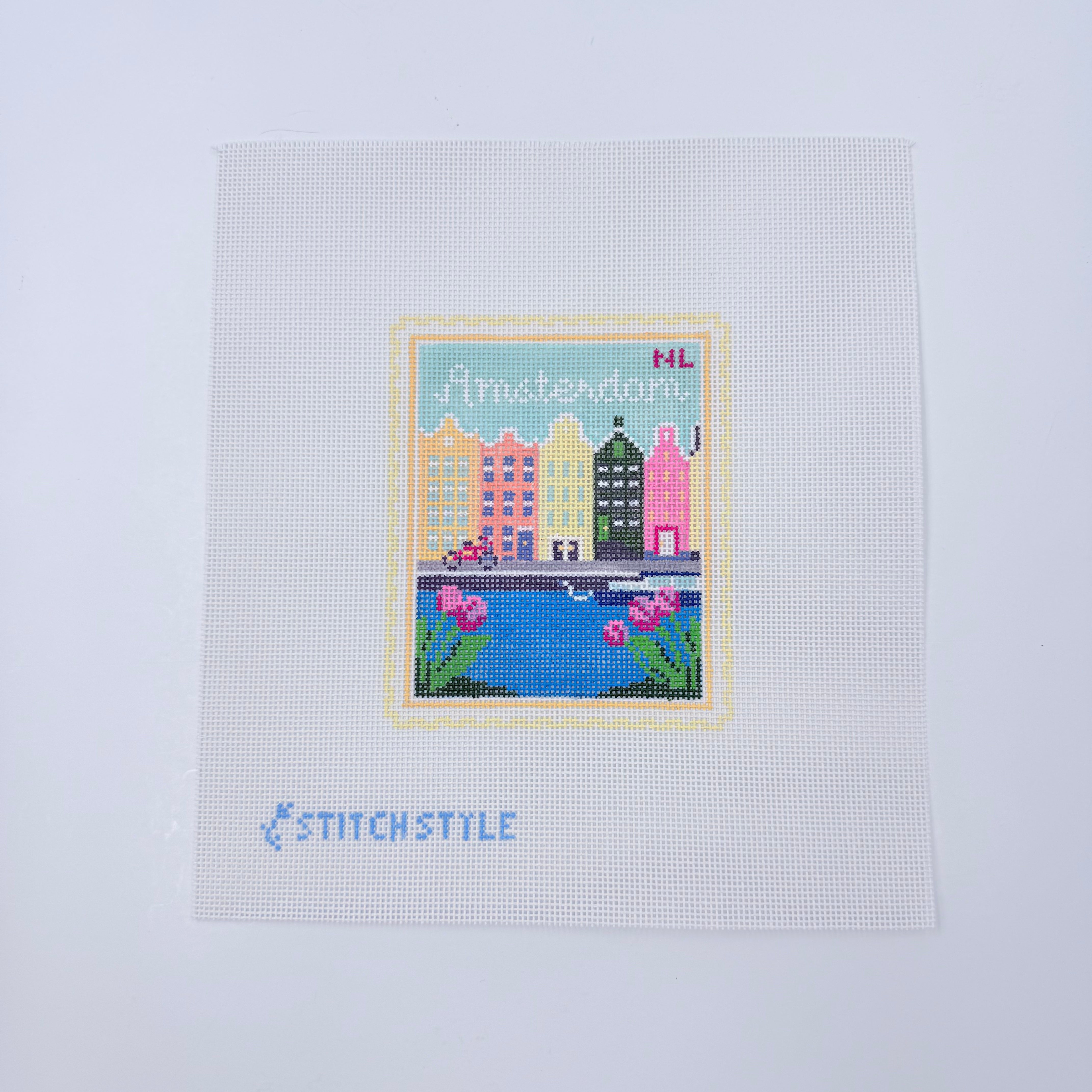 Amsterdam Stamp Needlepoint Canvas - KC Needlepoint