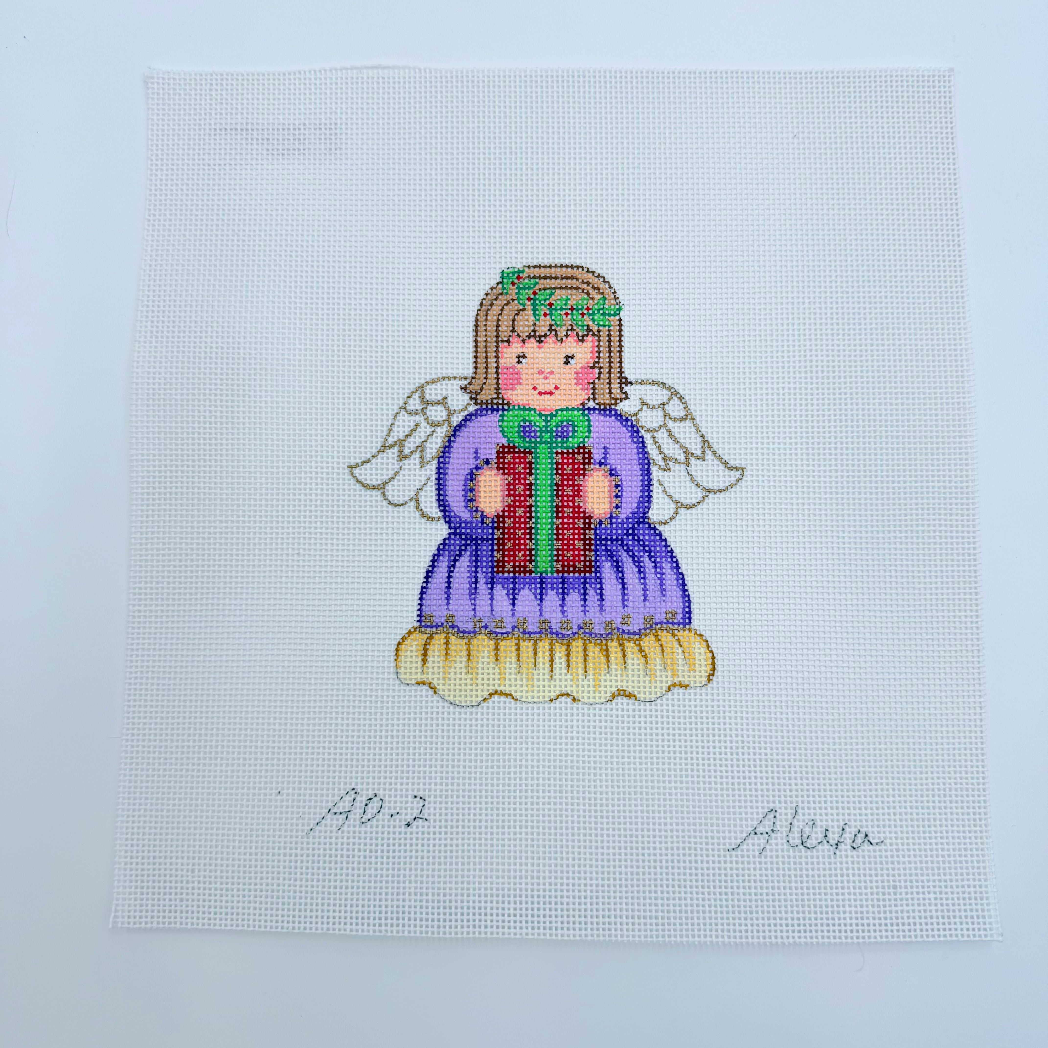 Angel in Purple Canvas - KC Needlepoint
