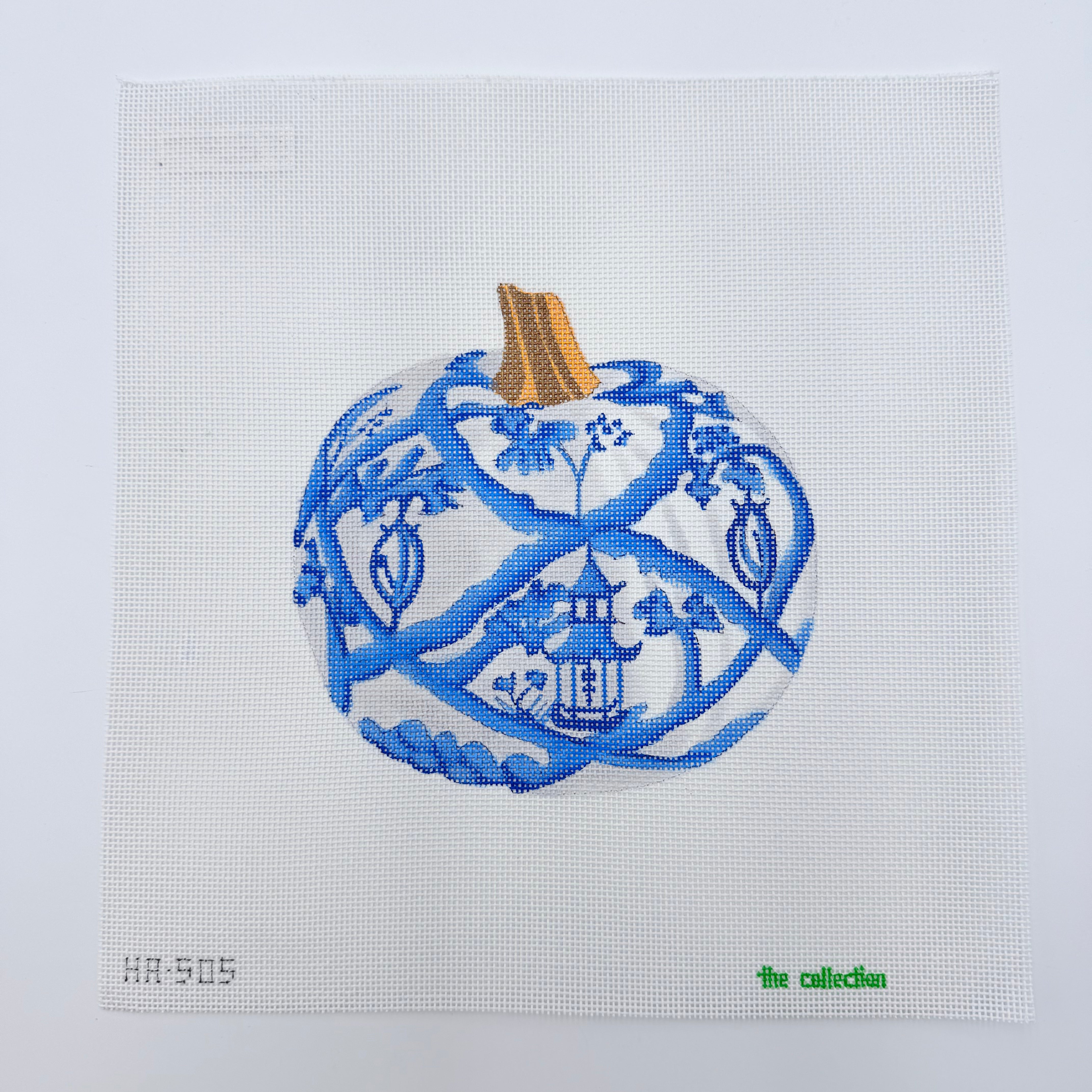 Blue White Pumpkin with Garden Canvas - KC Needlepoint