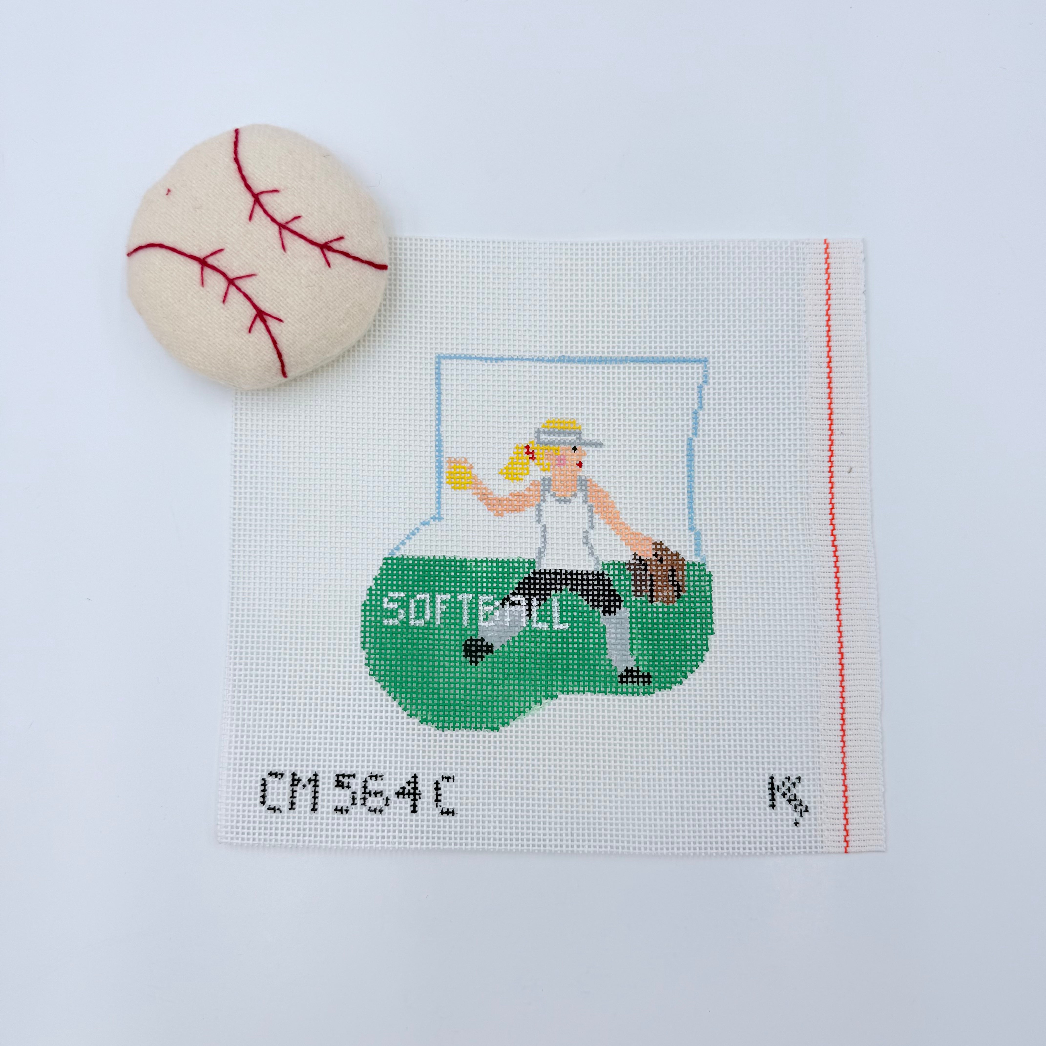 Softball Girl with Ball Mini Sock Canvas - KC Needlepoint