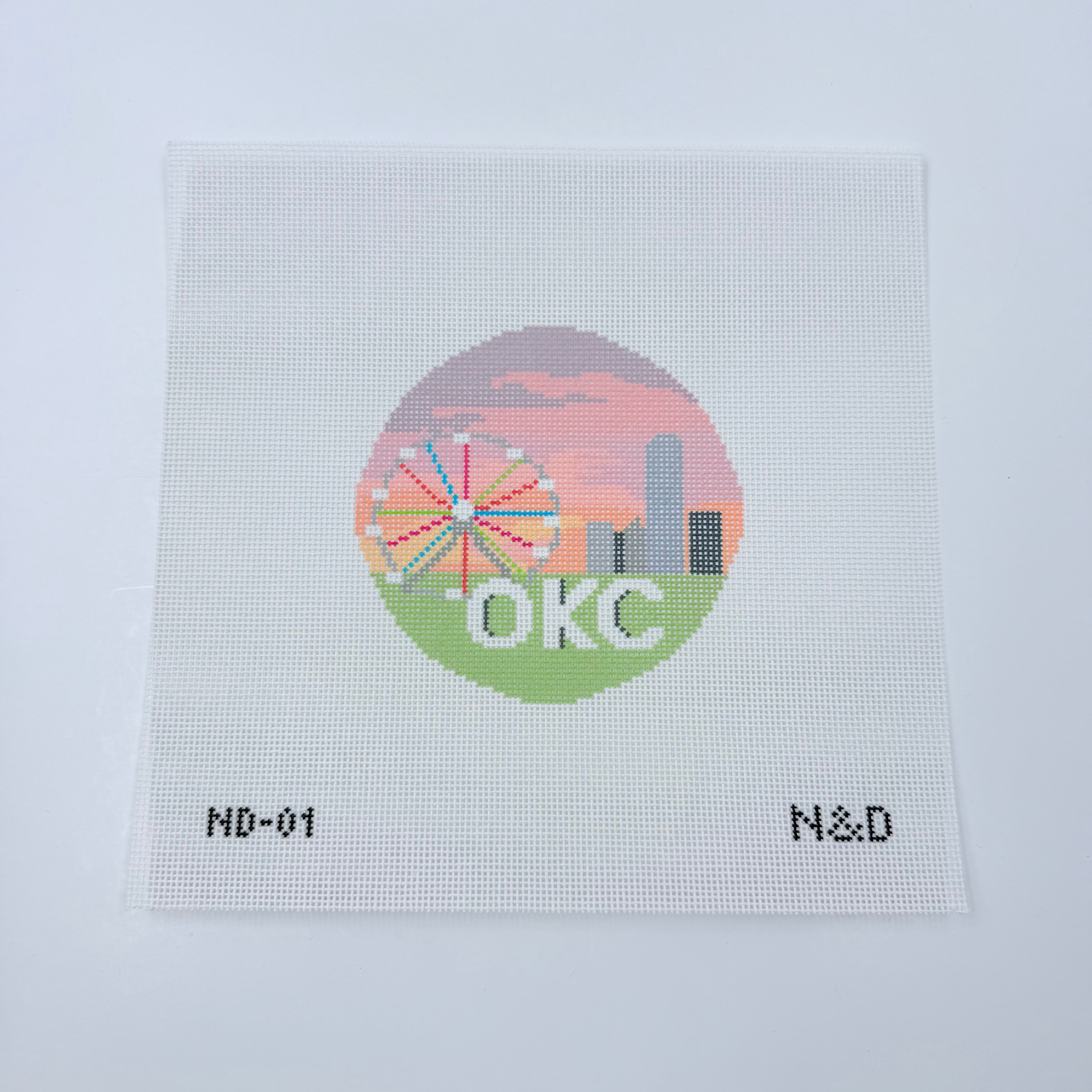 OKC Skyline Round Canvas - KC Needlepoint