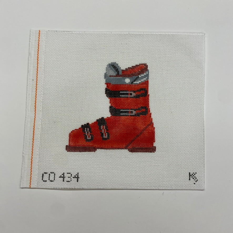 Red Ski Boot Canvas - KC Needlepoint