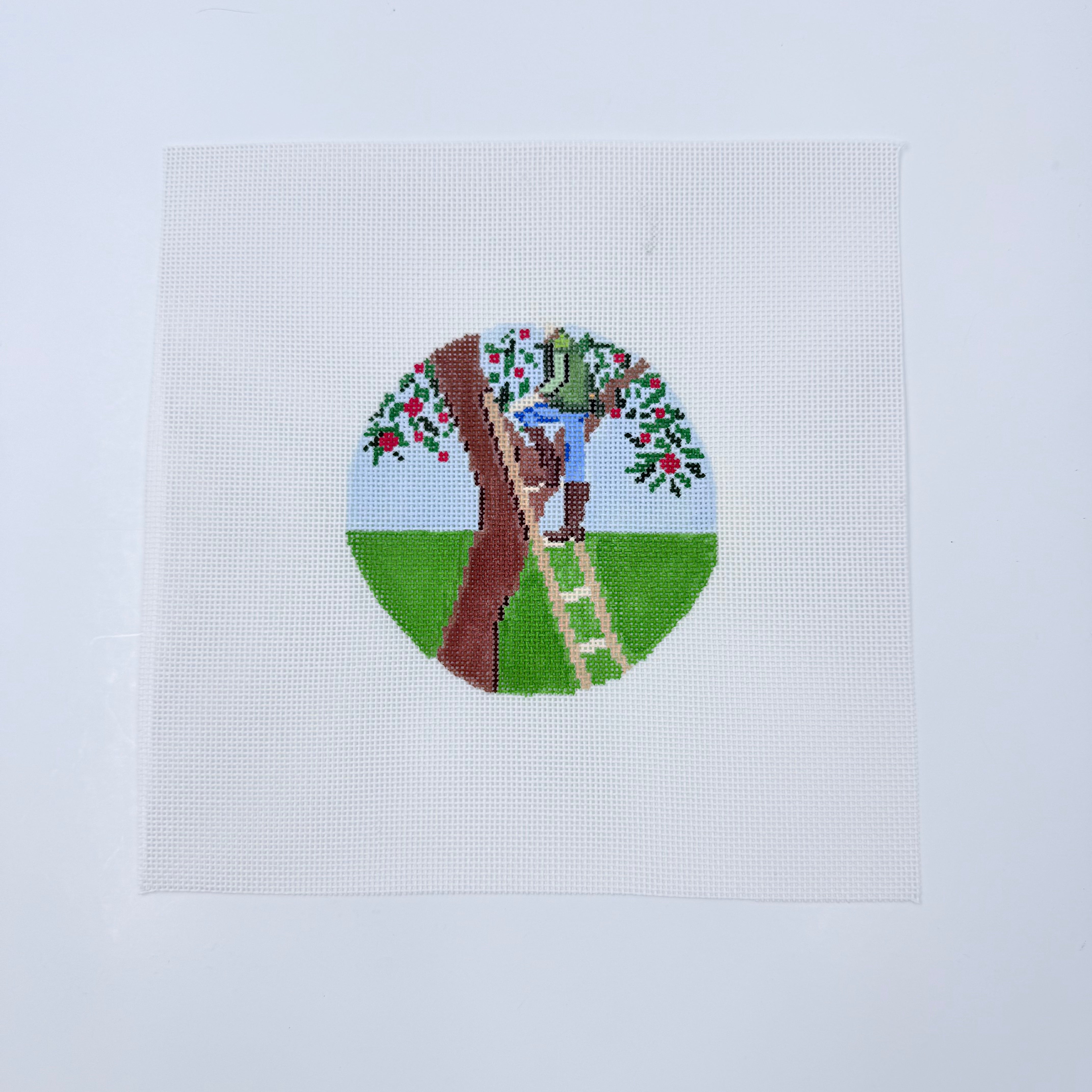 Apple Picking Round Canvas - KC Needlepoint