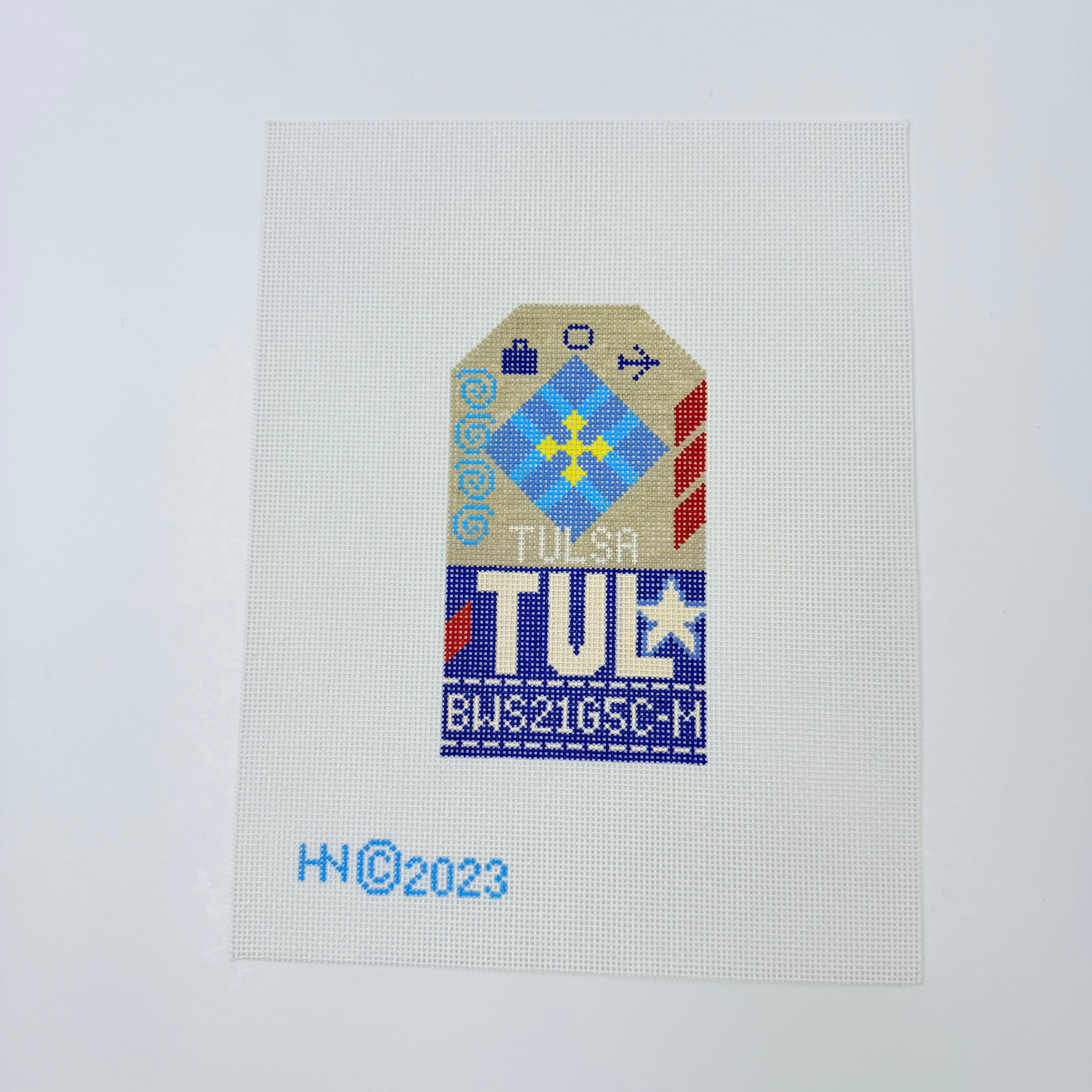 Tulsa Vintage Travel Tag Canvas - KC Needlepoint