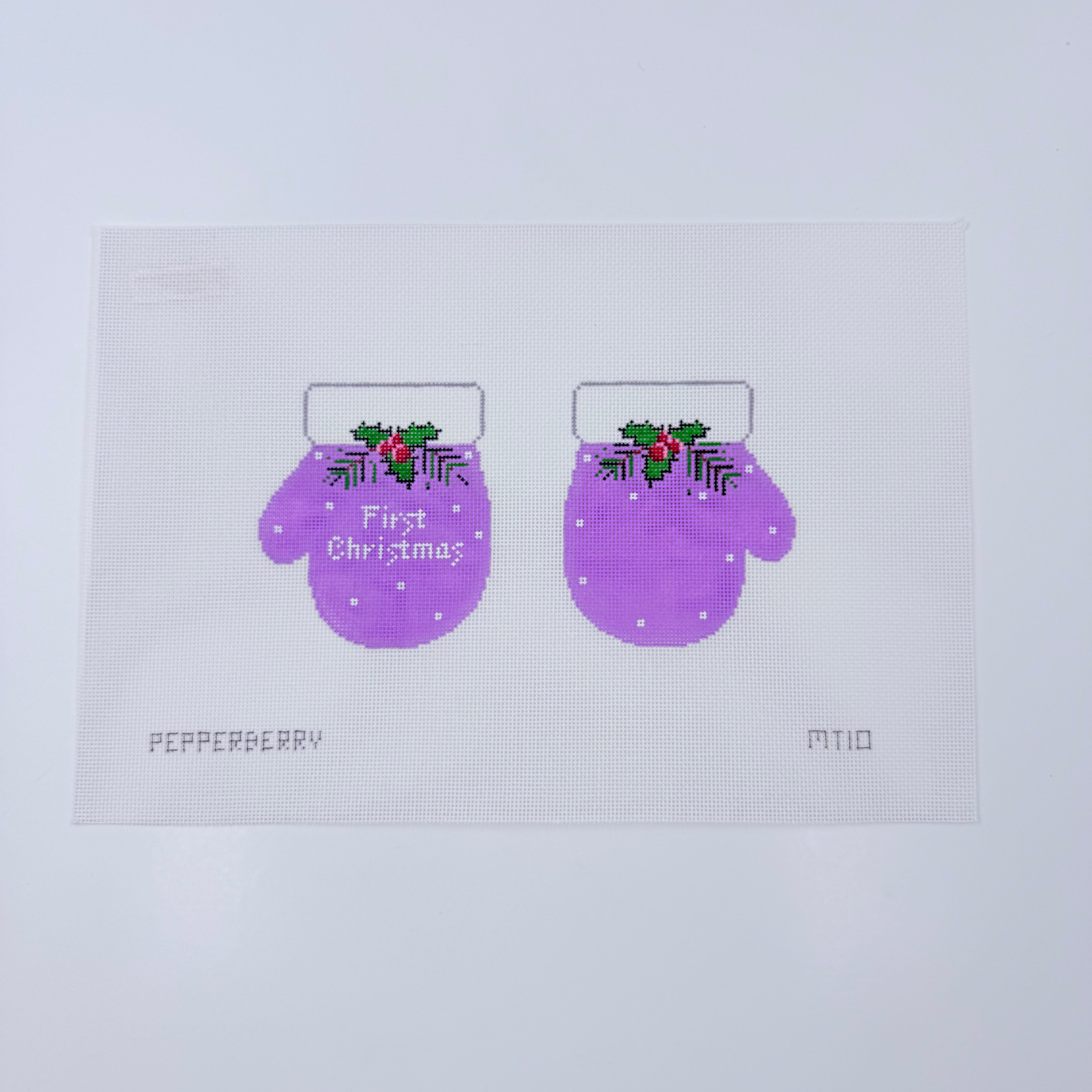 Lavender First Christmas Mittens Canvas - KC Needlepoint