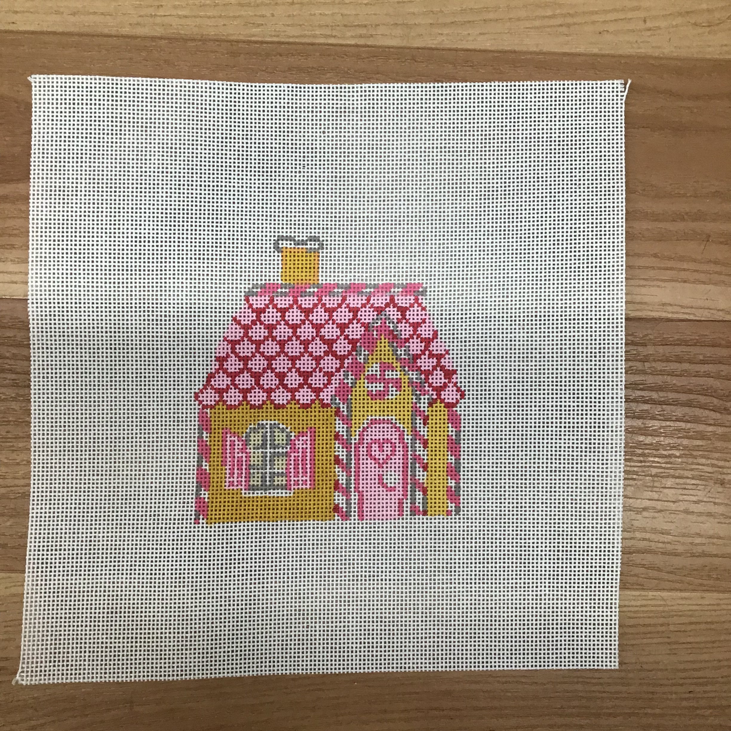 Pink Gingerbread House Canvas - KC Needlepoint