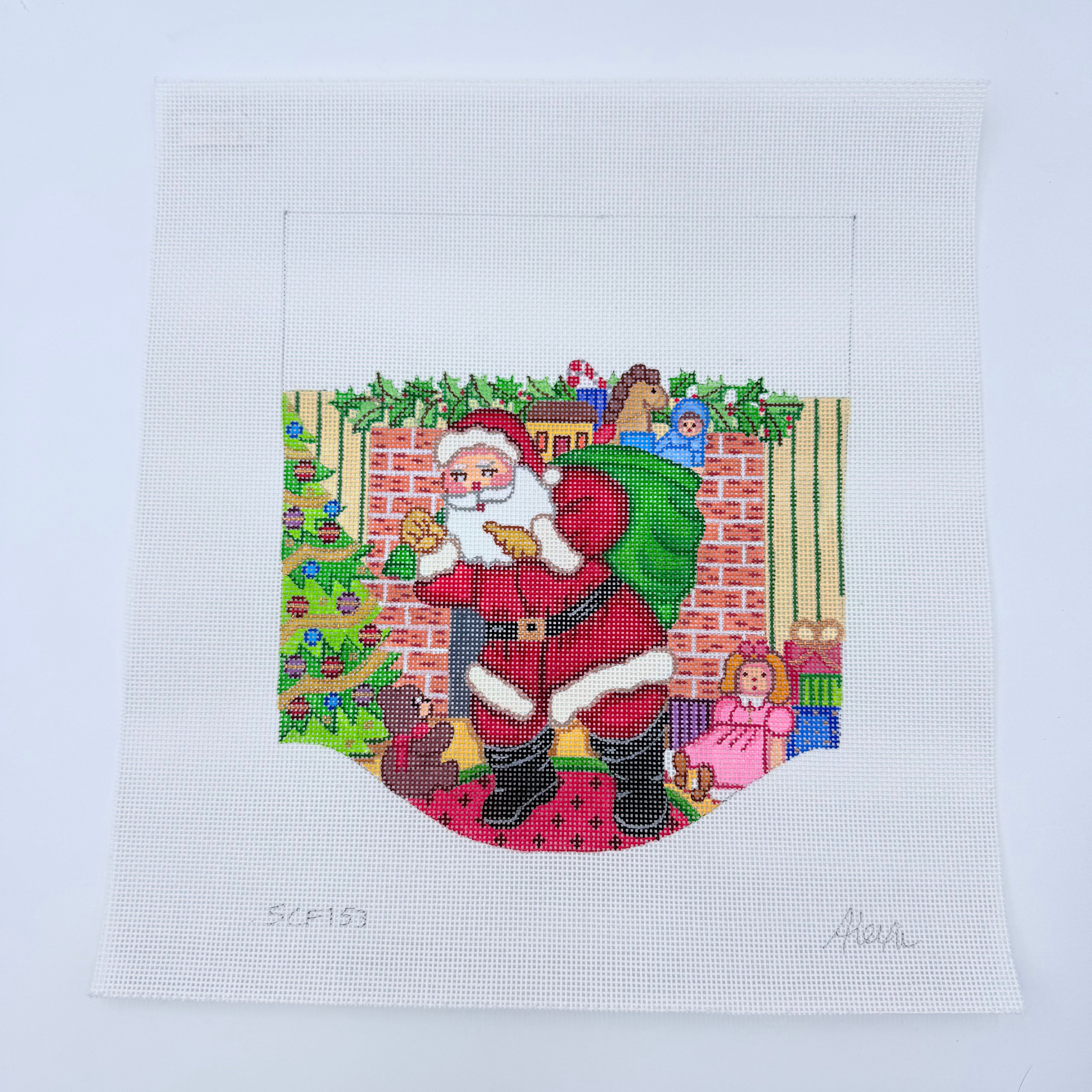 Santa with Toy Bag Topper Canvas - KC Needlepoint