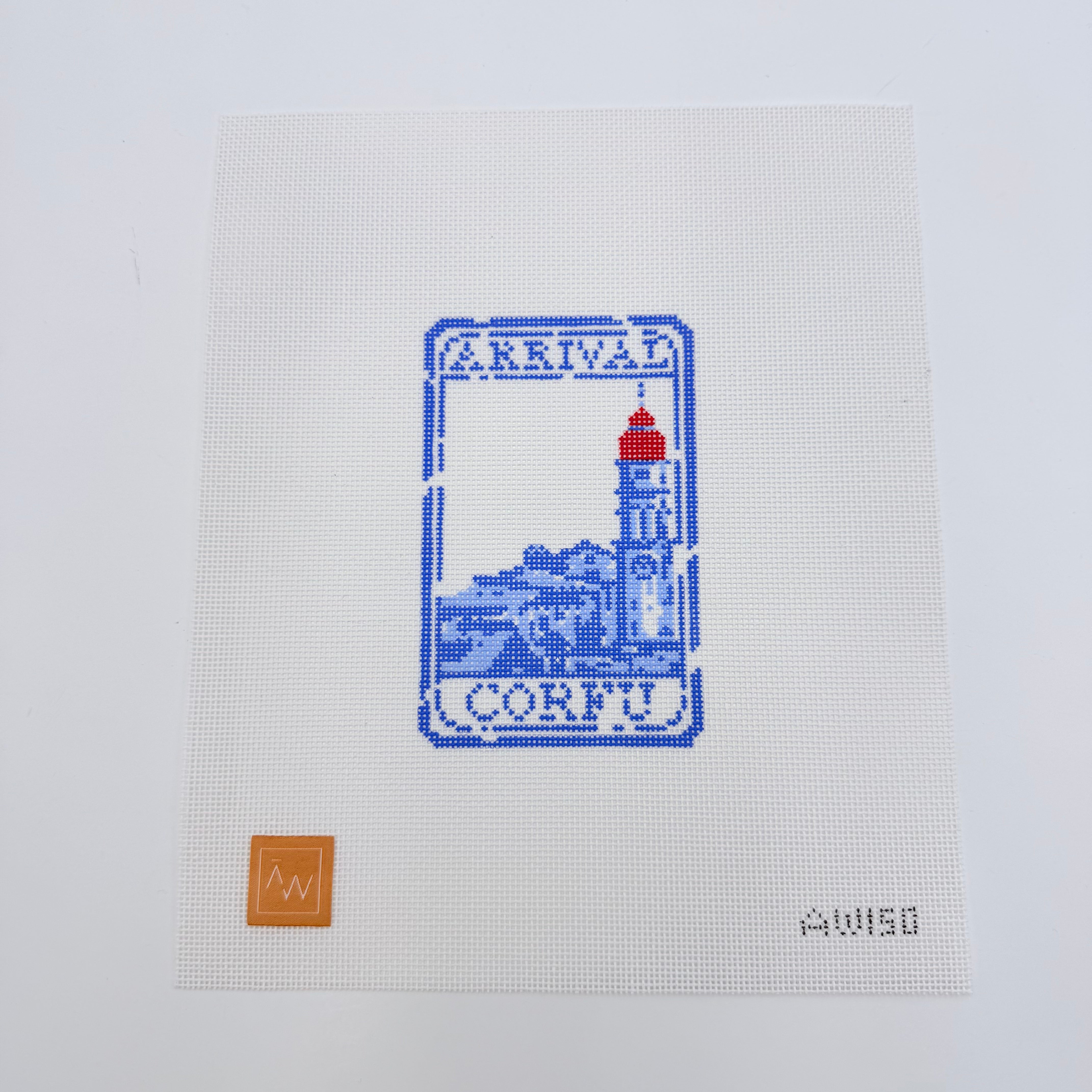 Passport Stamp-Corfu Canvas - KC Needlepoint
