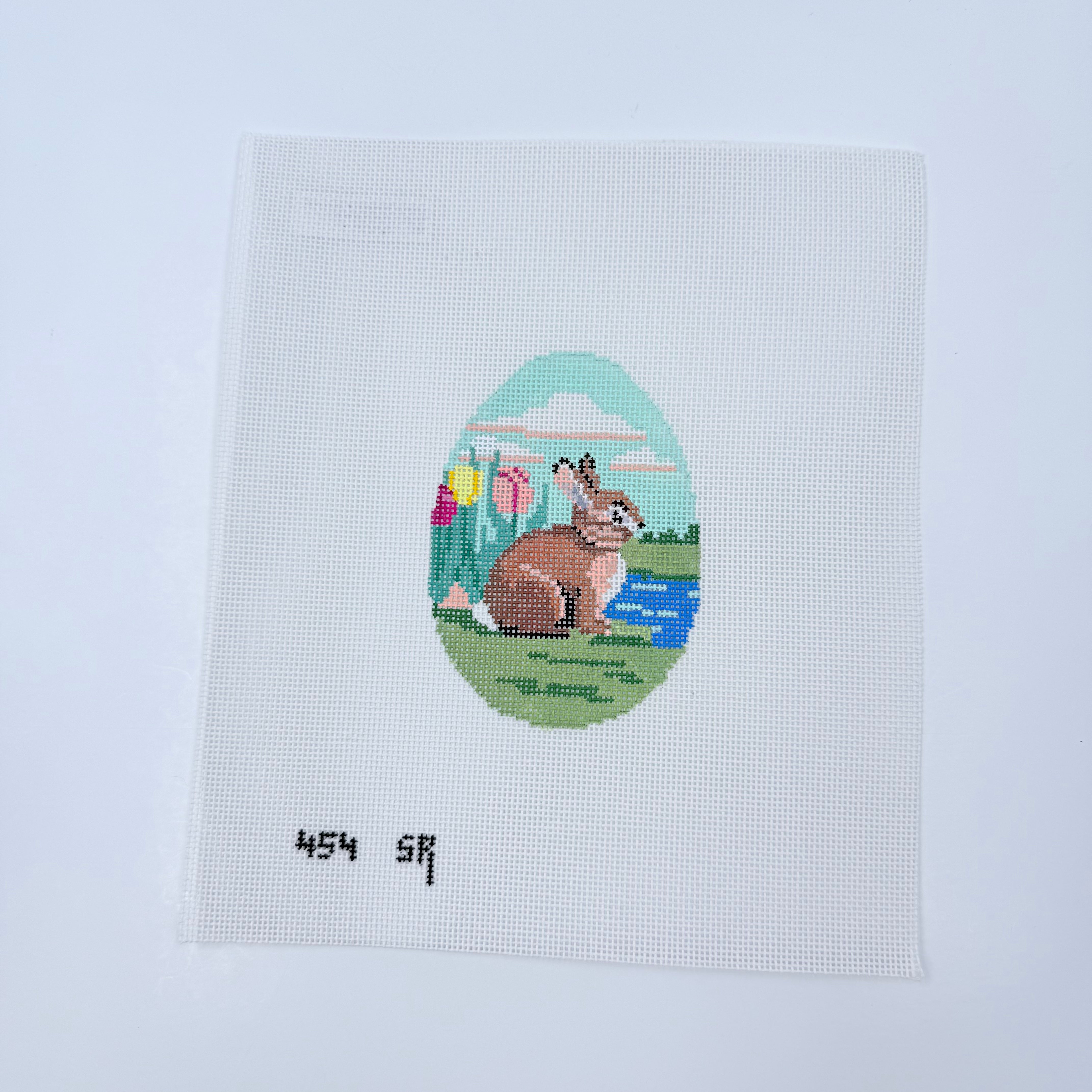 Bunny in Tulips Egg Canvas - KC Needlepoint