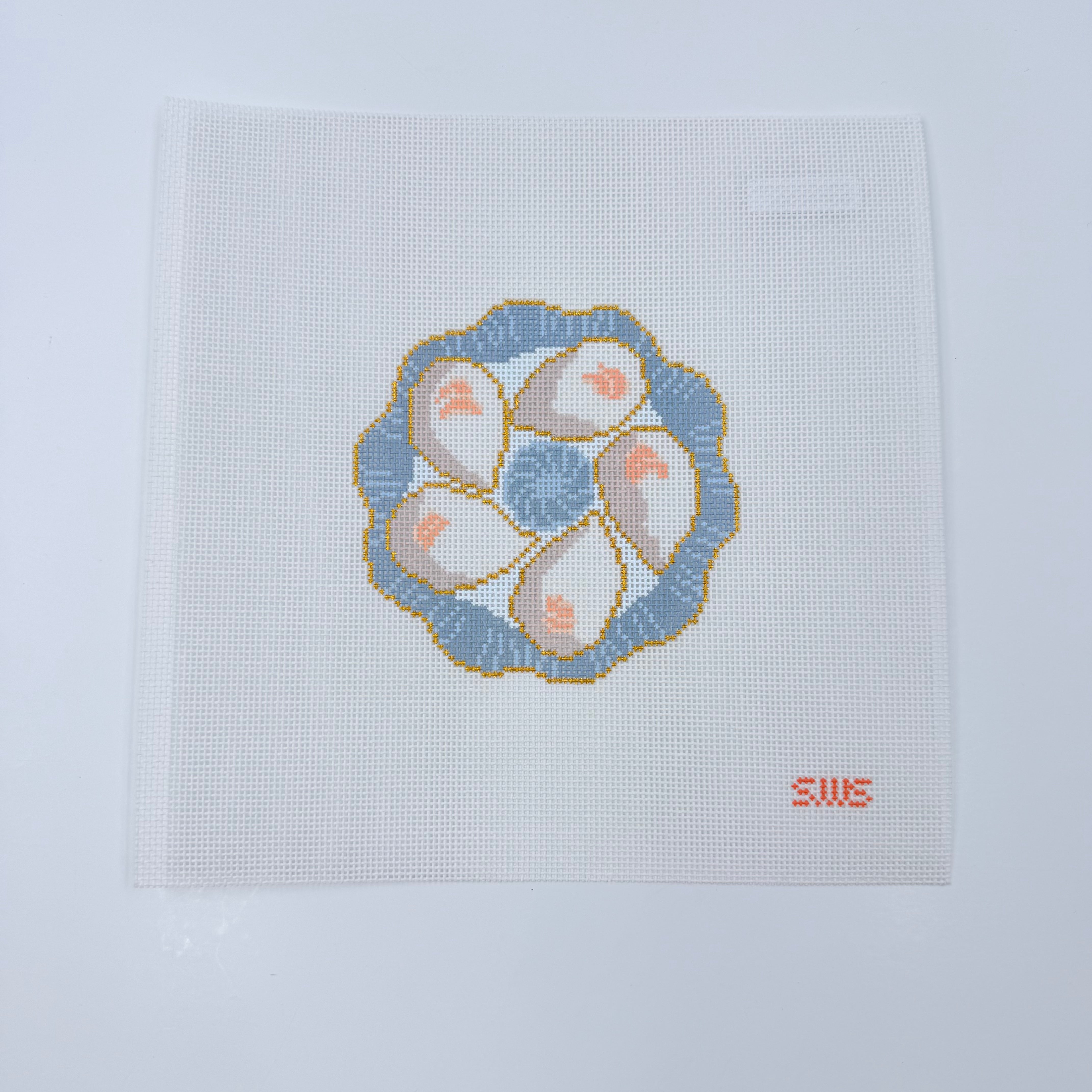 Blue Oyster Plate Canvas - KC Needlepoint