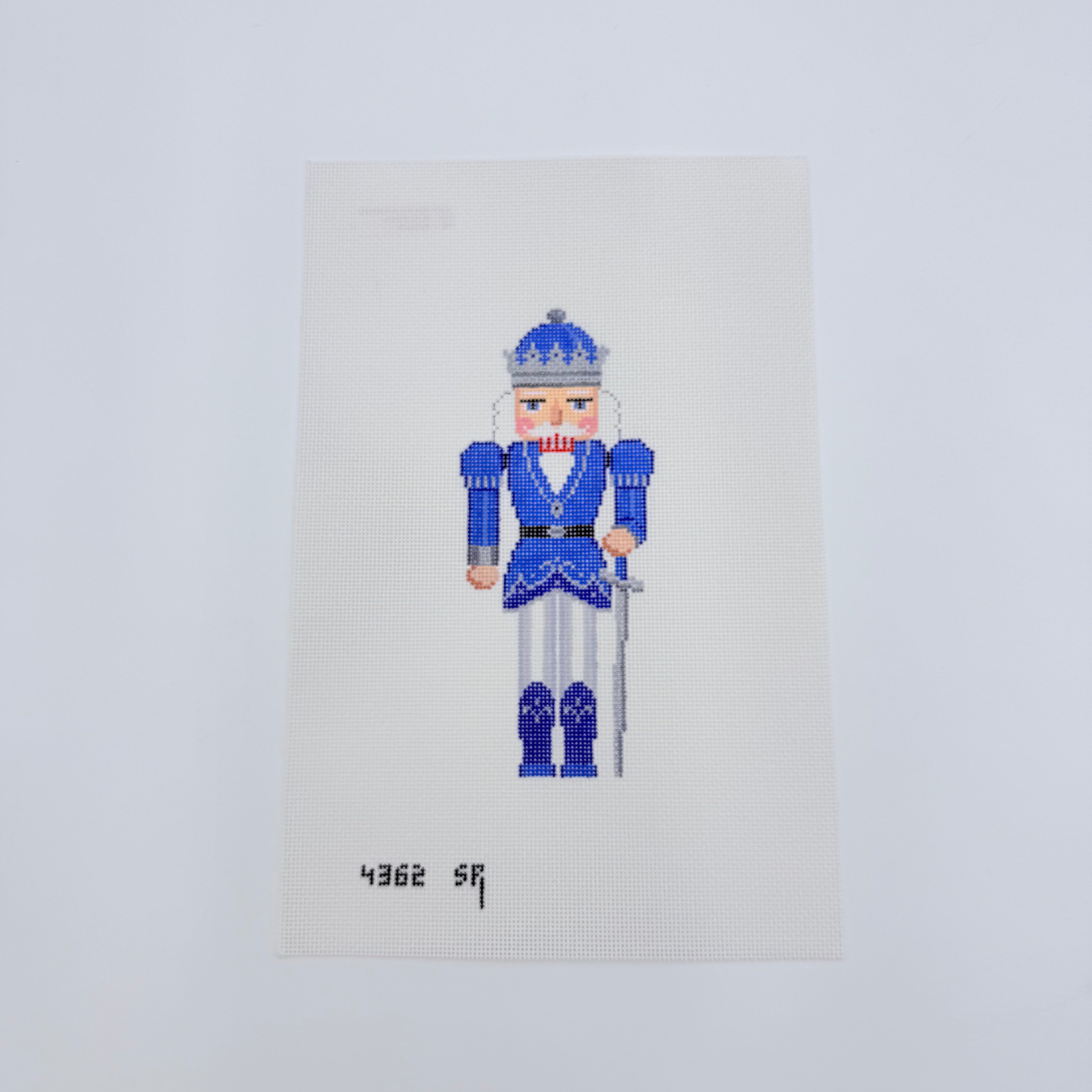 Blue, White Silver King Nutcracker Canvas - KC Needlepoint