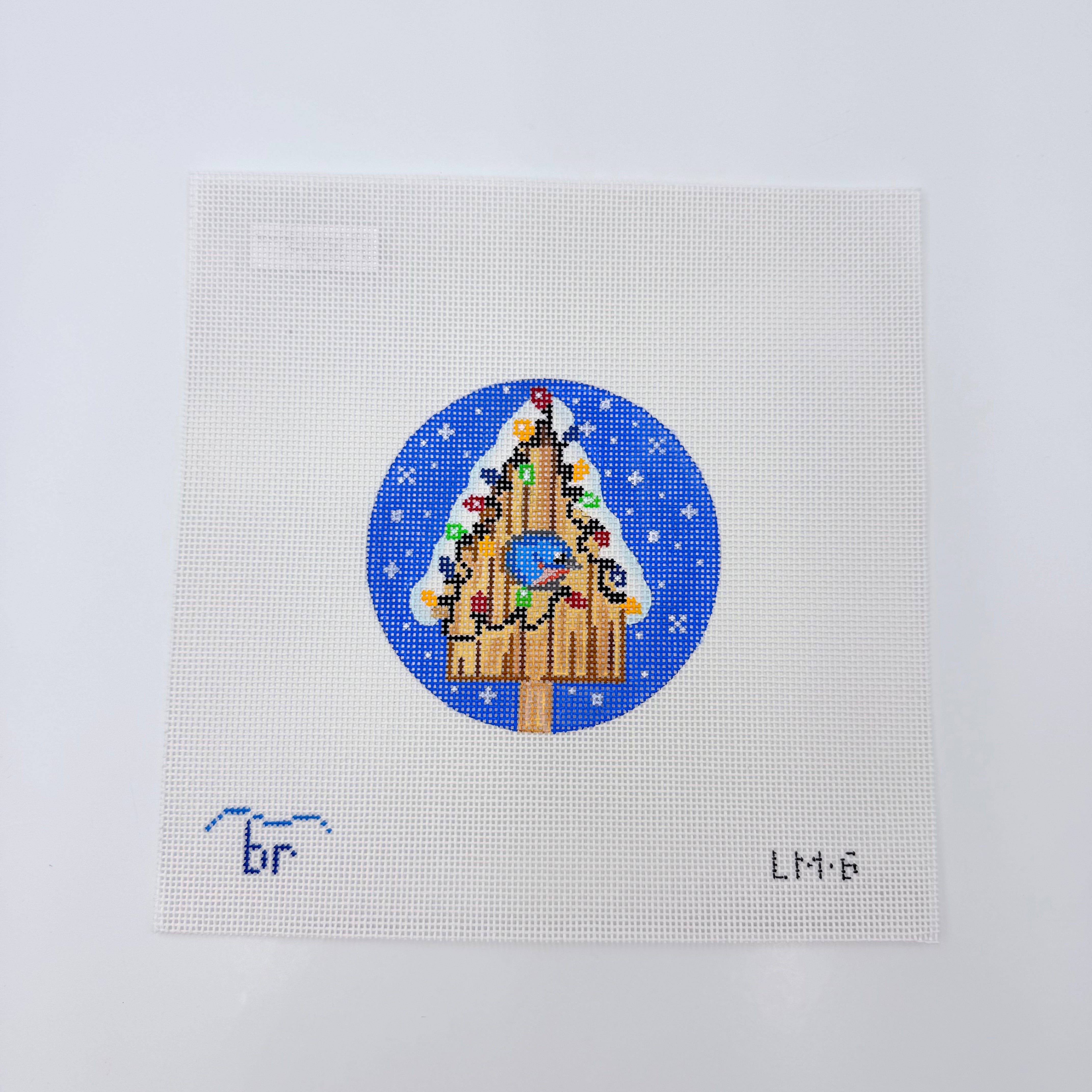 Bluebird Birdhouse Needlepoint Round Canvas - KC Needlepoint