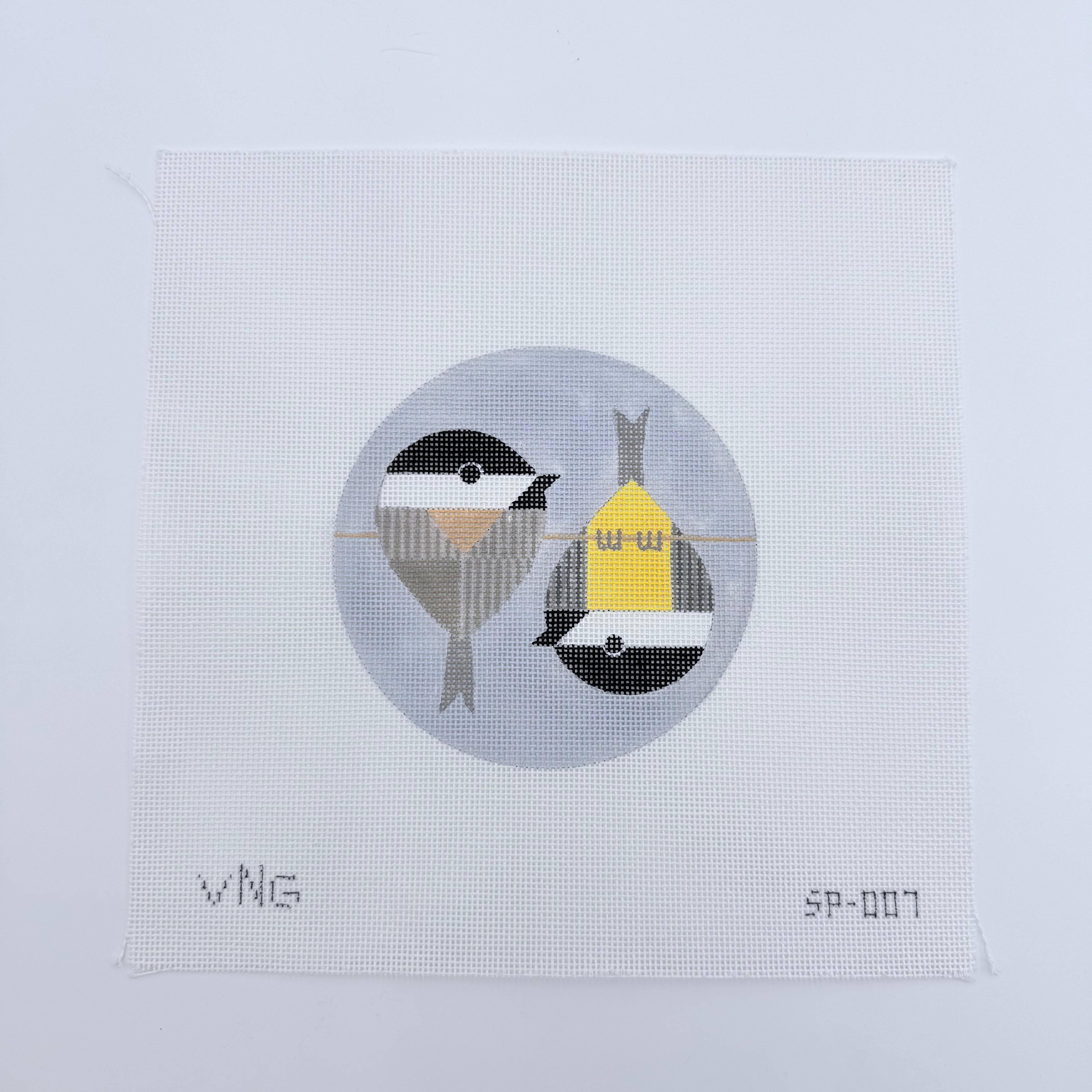 Chickadees Hanging Round Canvas - KC Needlepoint