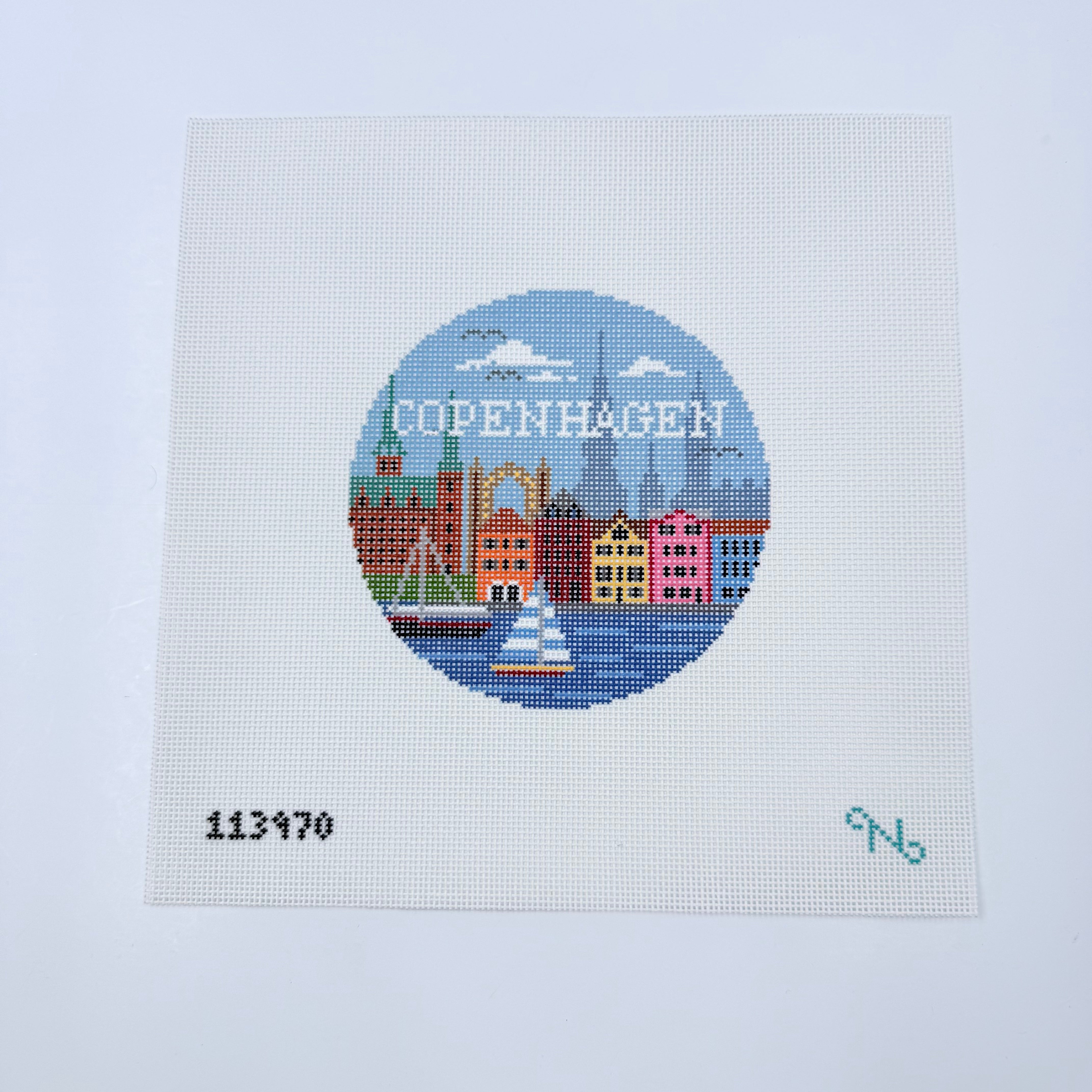 Copenhagen Travel Round Canvas - KC Needlepoint