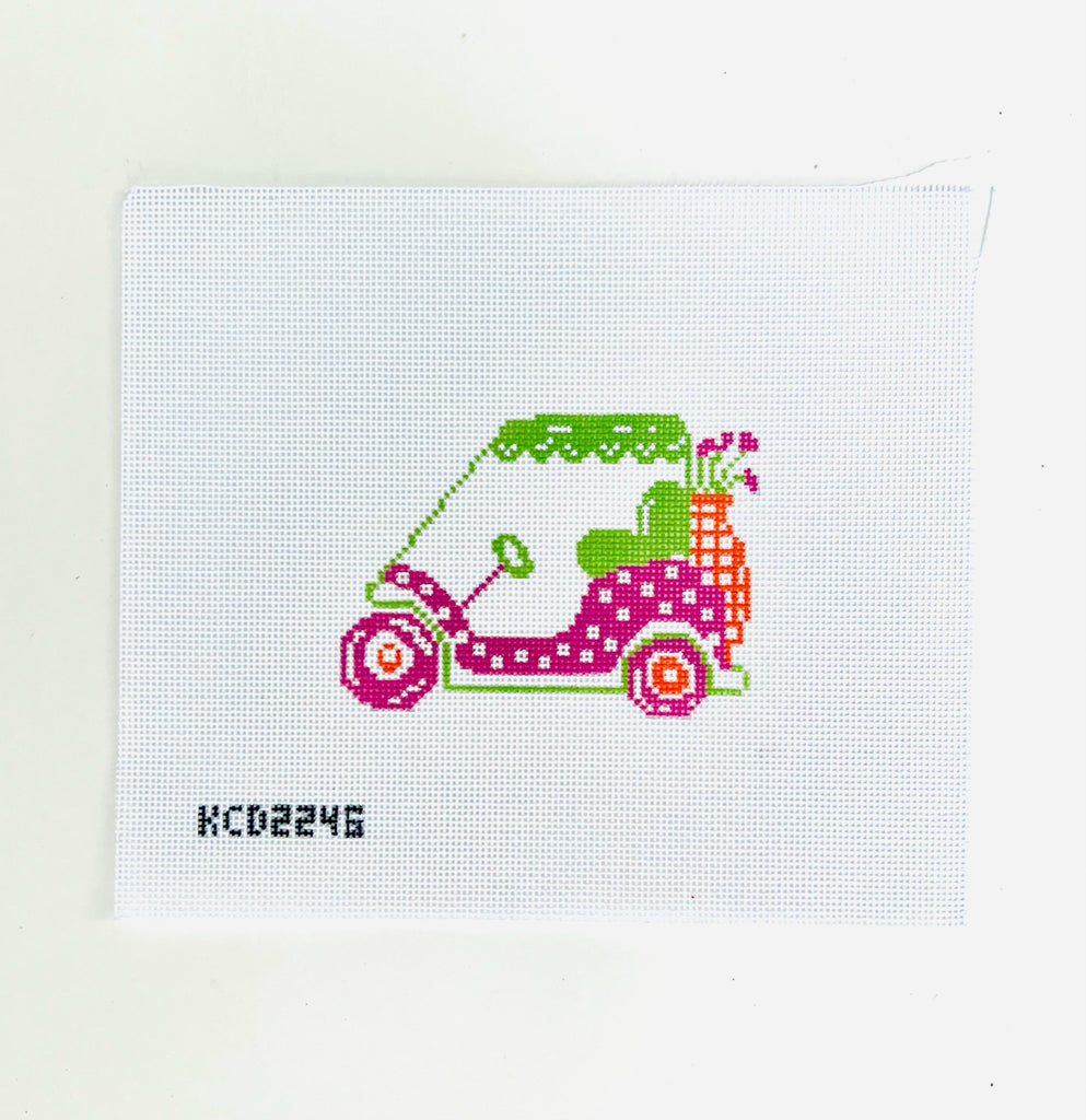Pink Golf Cart Canvas - KC Needlepoint