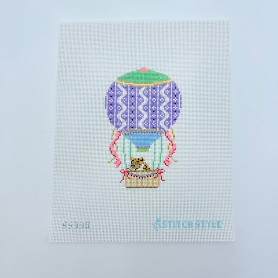 Purple and Pink Hot Air Balloon with Leopard Canvas - KC Needlepoint