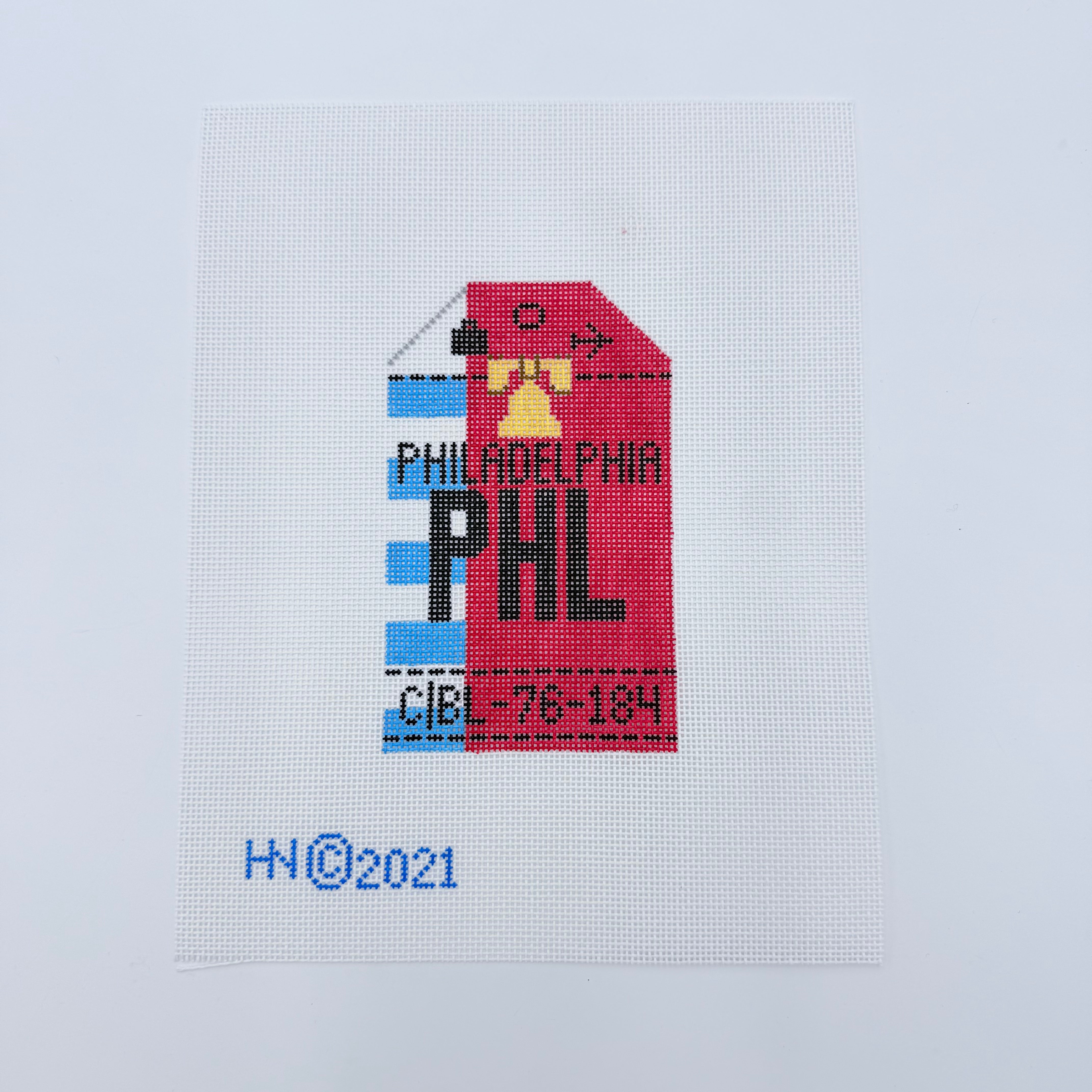 Philadelphia Vintage Travel Tag Canvas - KC Needlepoint