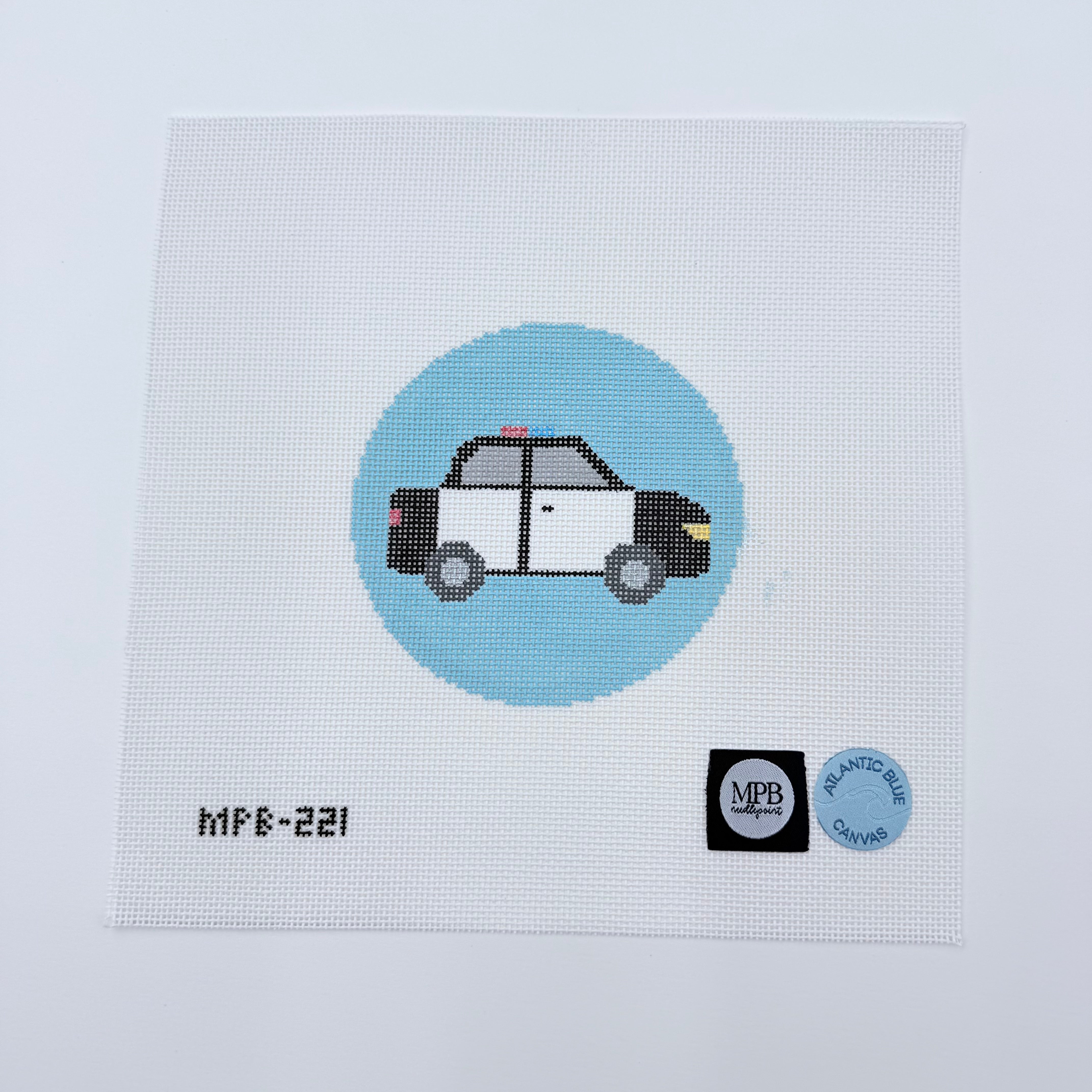 Police Car Round Canvas - KC Needlepoint