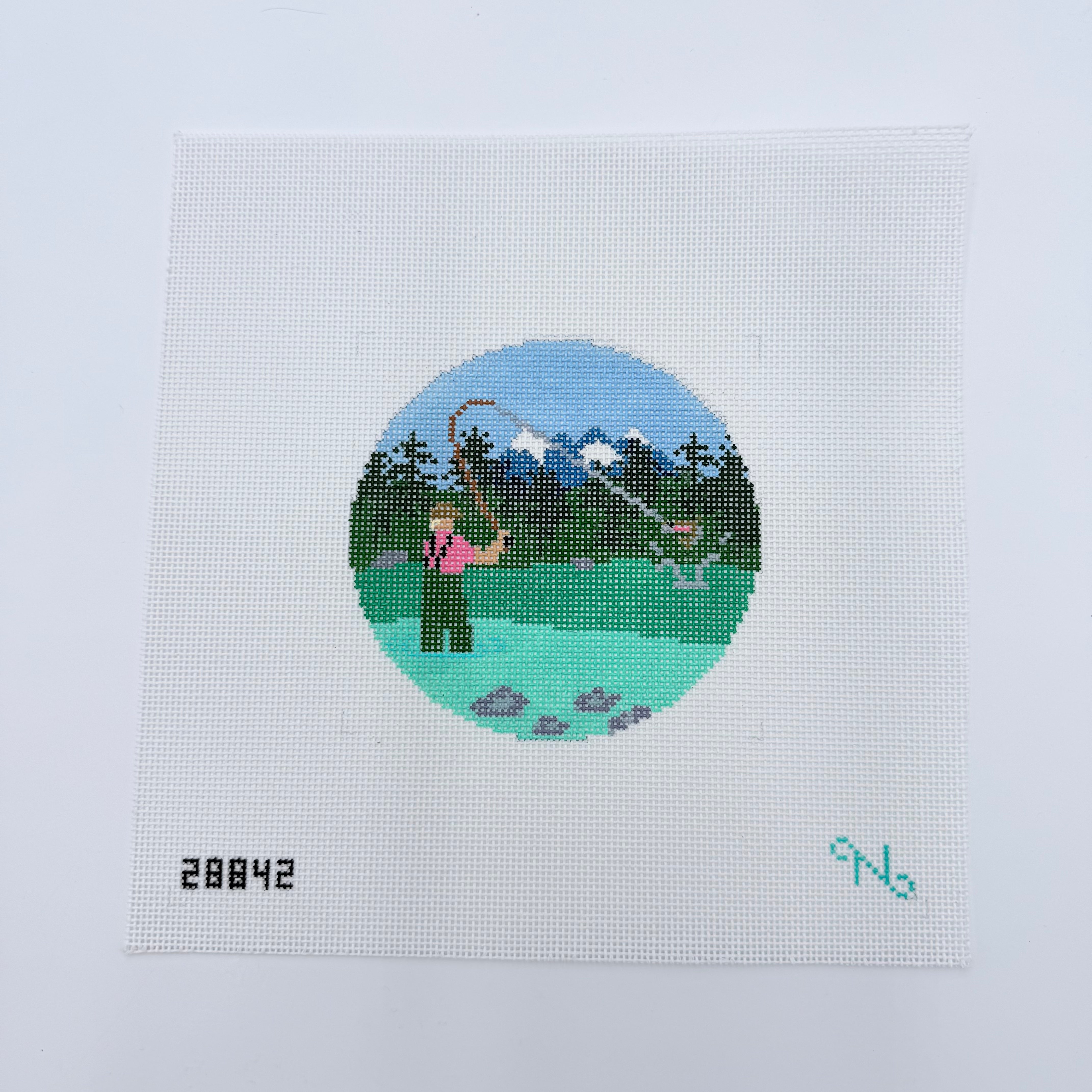Fly Fishing Round Canvas - KC Needlepoint