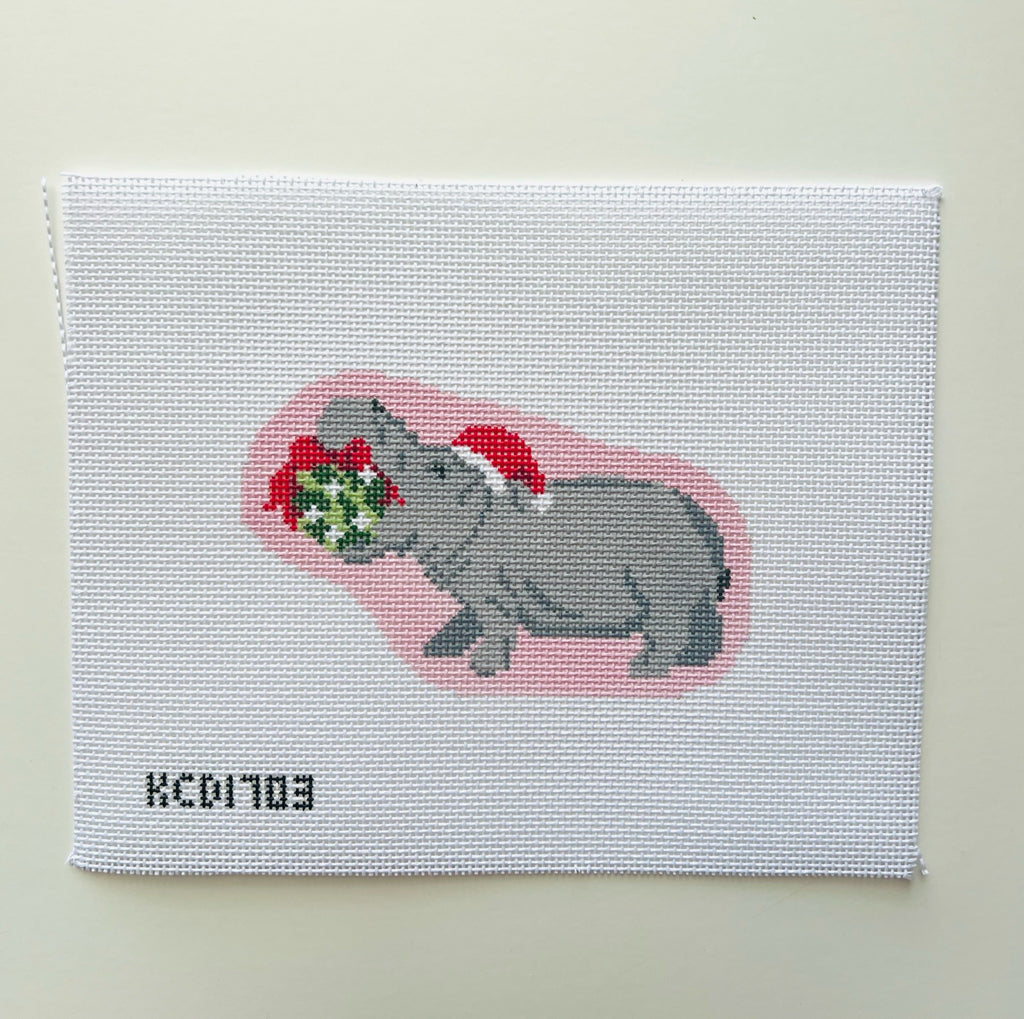 Holiday Hippo Canvas - KC Needlepoint