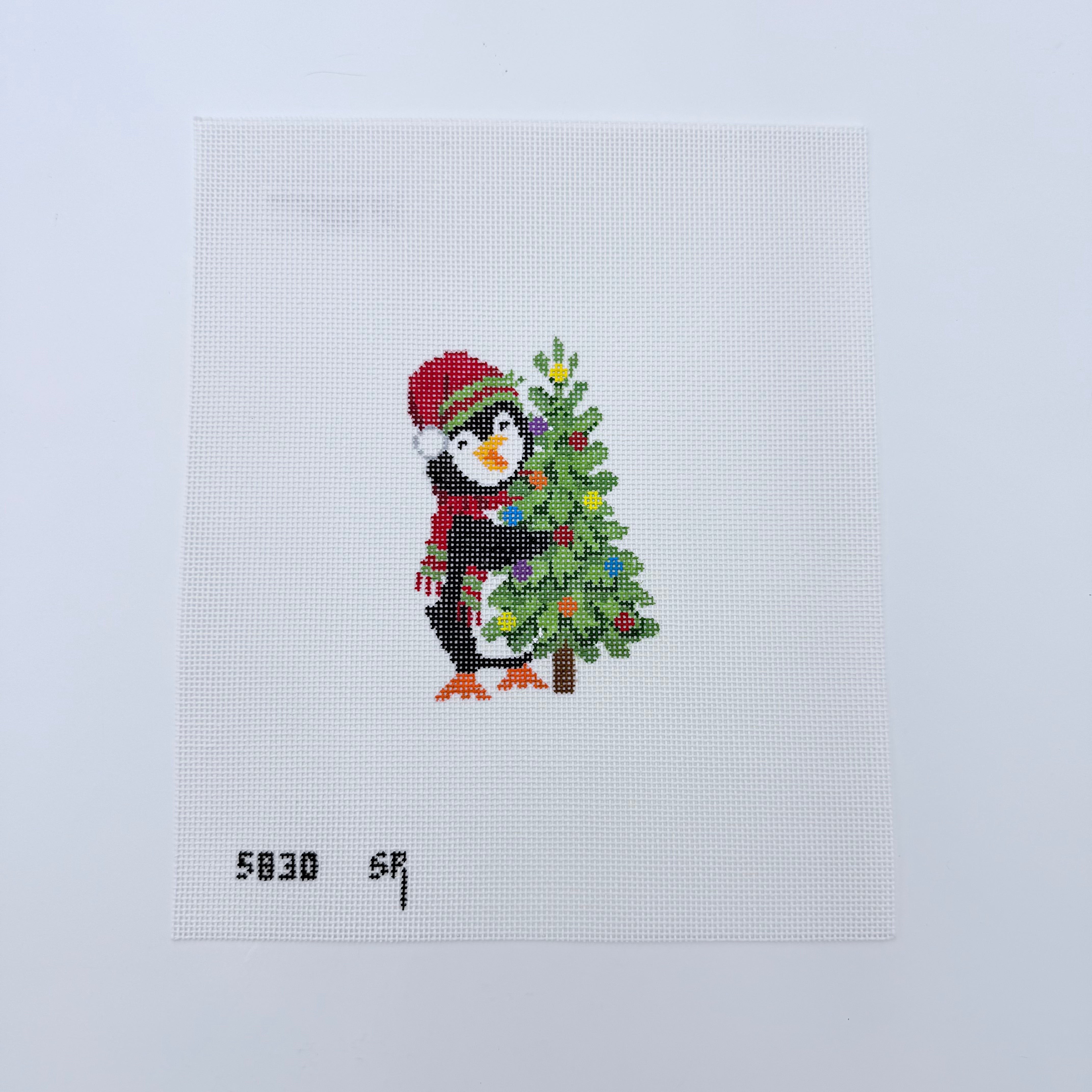 Penguin and Tree Canvas - KC Needlepoint