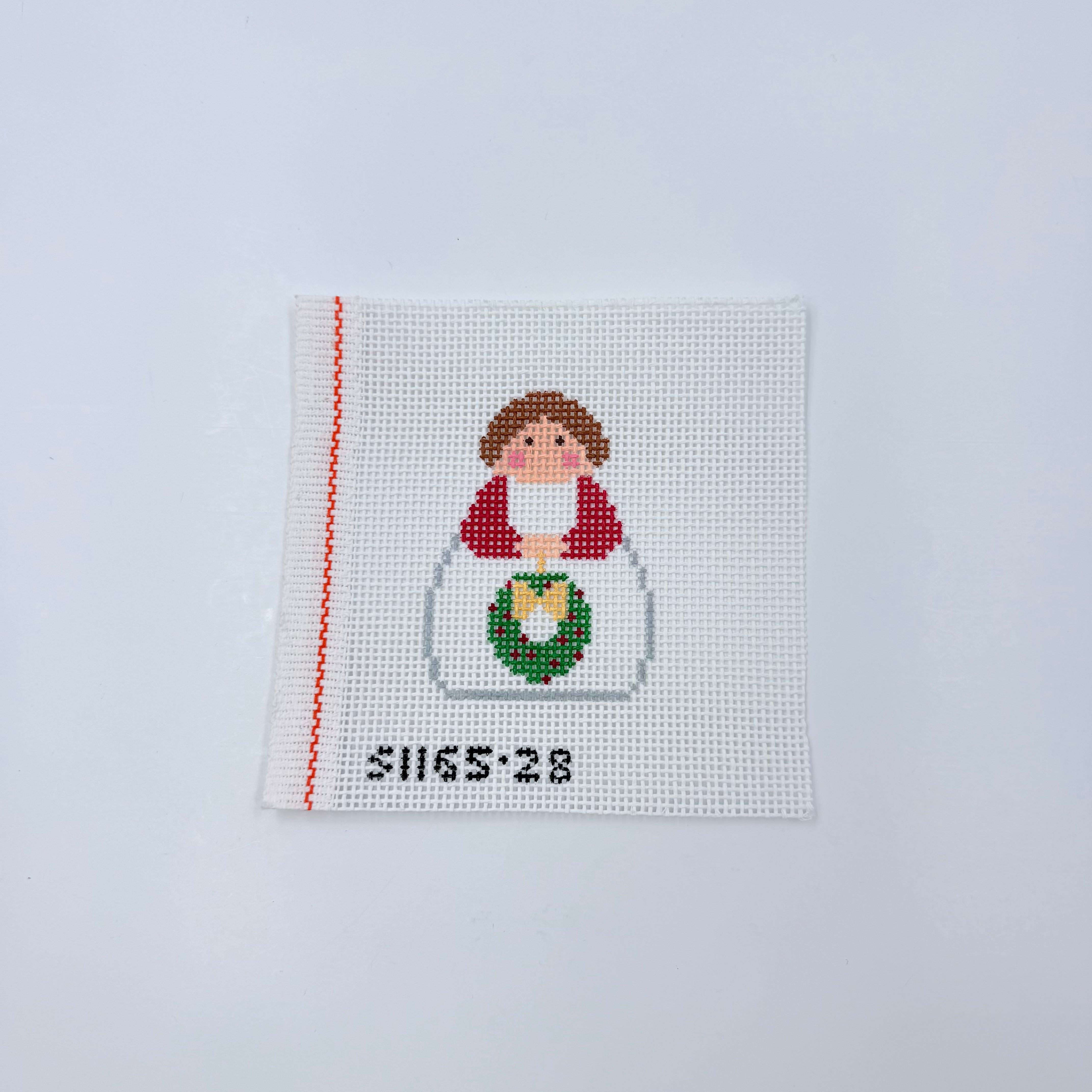 White and Red Angel with Wreath - KC Needlepoint